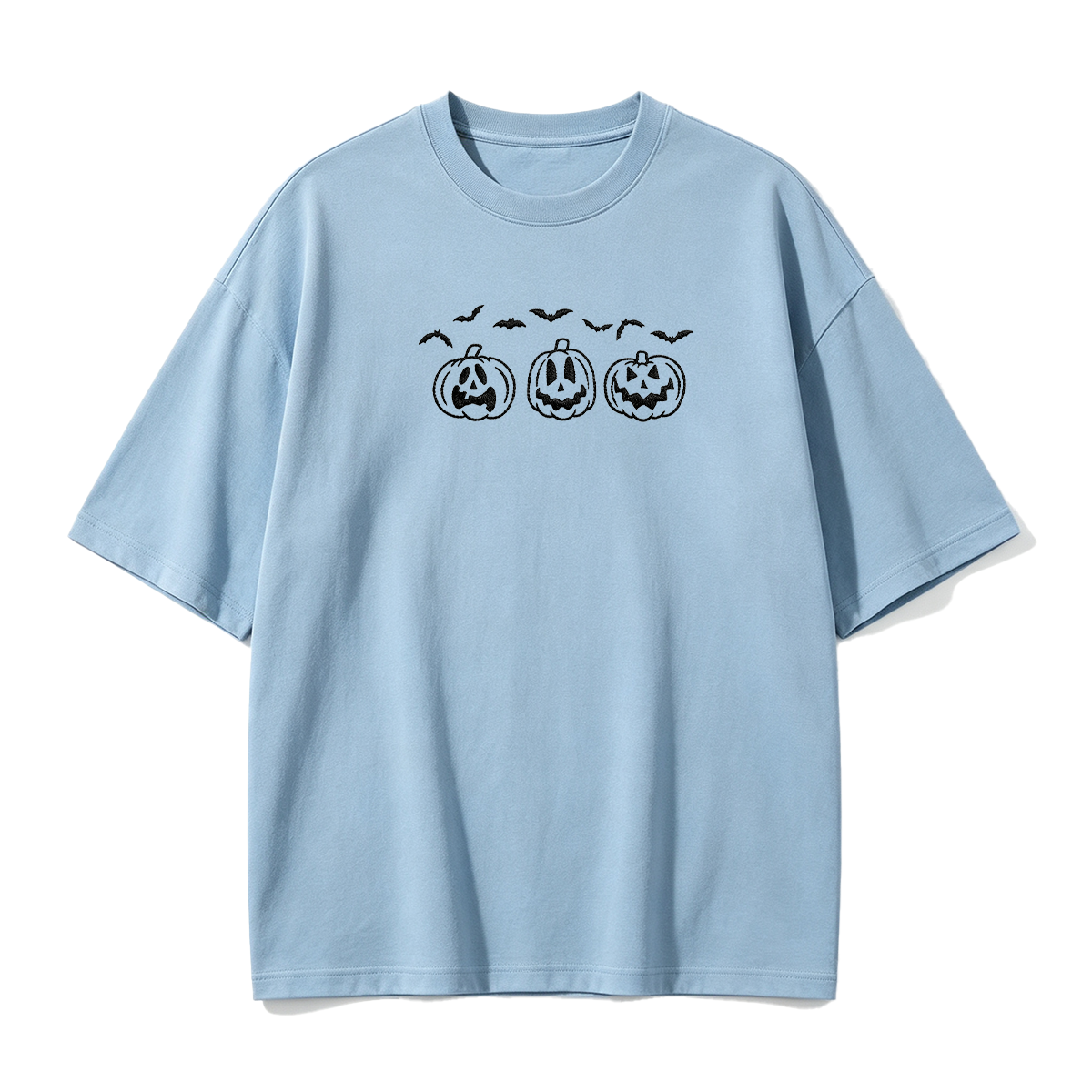 Embroidered Pumpkin Outline with Bats Halloween T-shirt