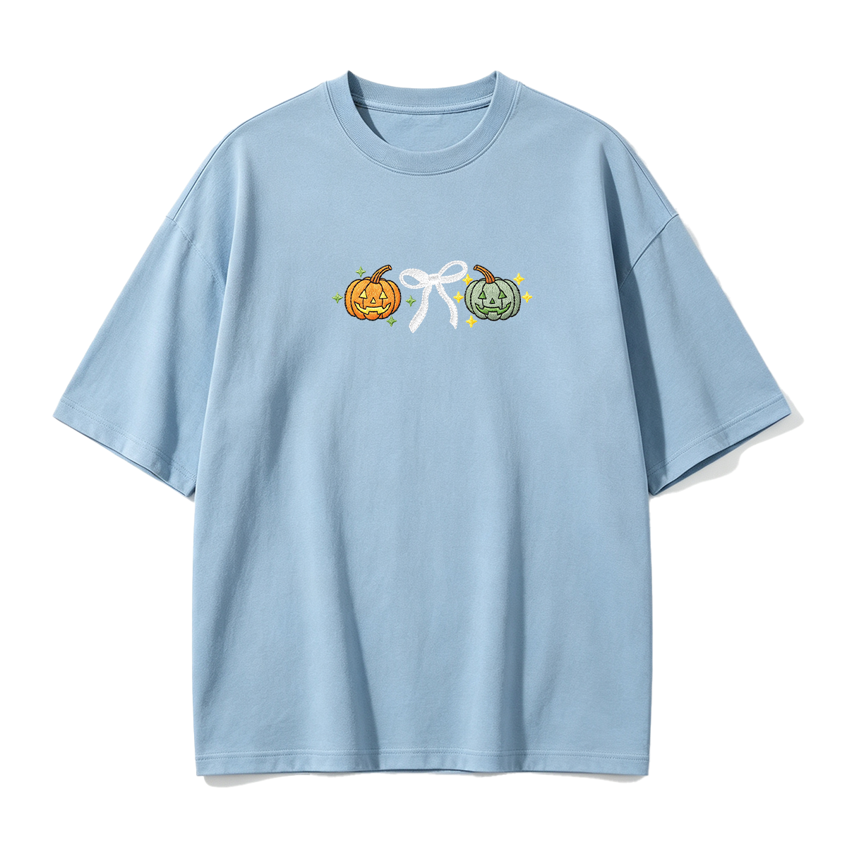 Embroidered Halloween Coquette Pumpkins T-shirt