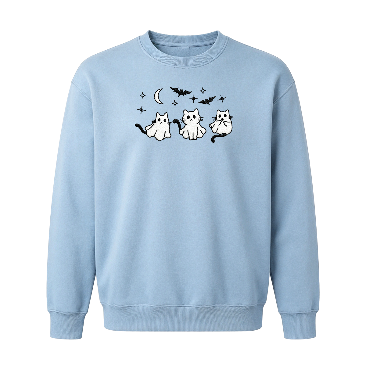 3 Ghost Cats Embroidered Spooky Season Halloween Sweatshirt