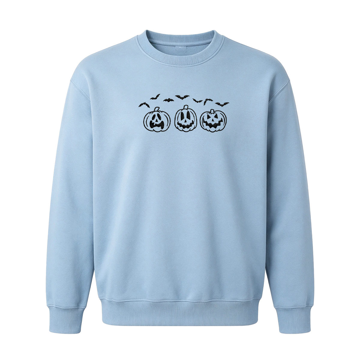 Embroidered Pumpkin Outline with Bats Halloween Sweatshirt