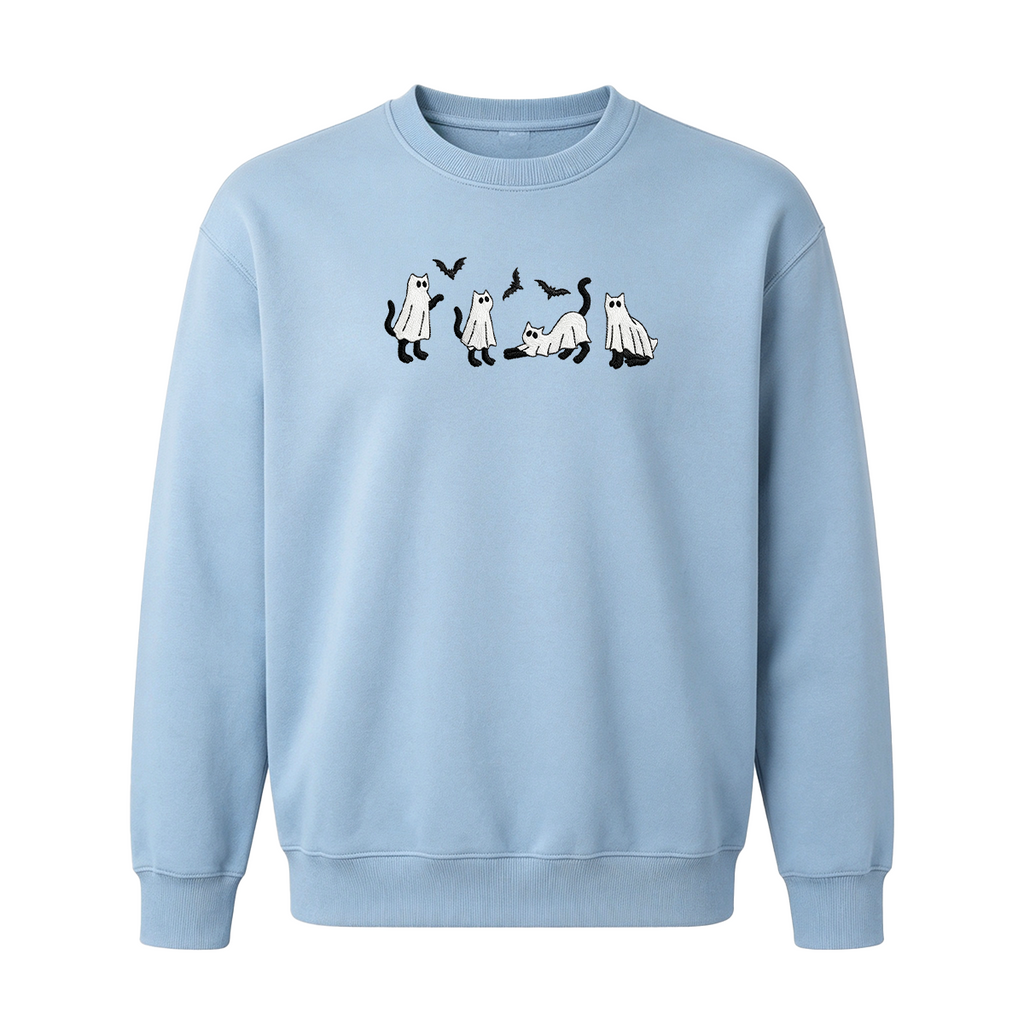 Embroidered Ghost Cats Halloween  Sweatshirt