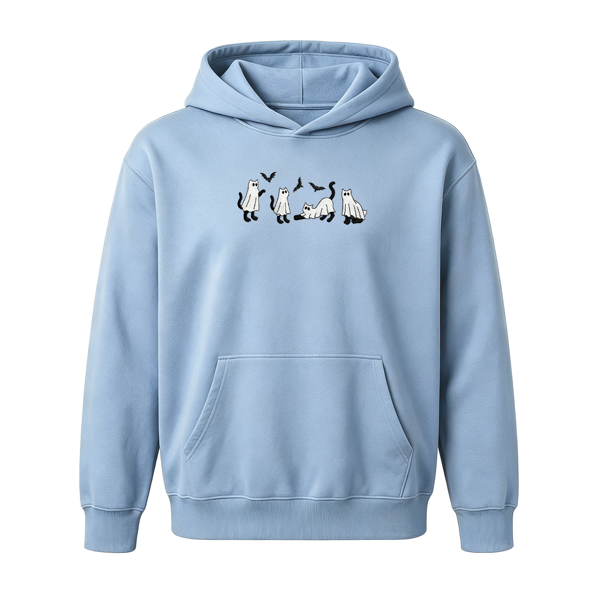Embroidered Ghost Cats Halloween Hoodie