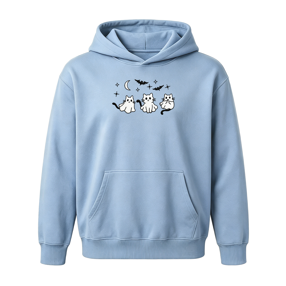 3 Ghost Cats Embroidered Spooky Season Halloween Hoodie