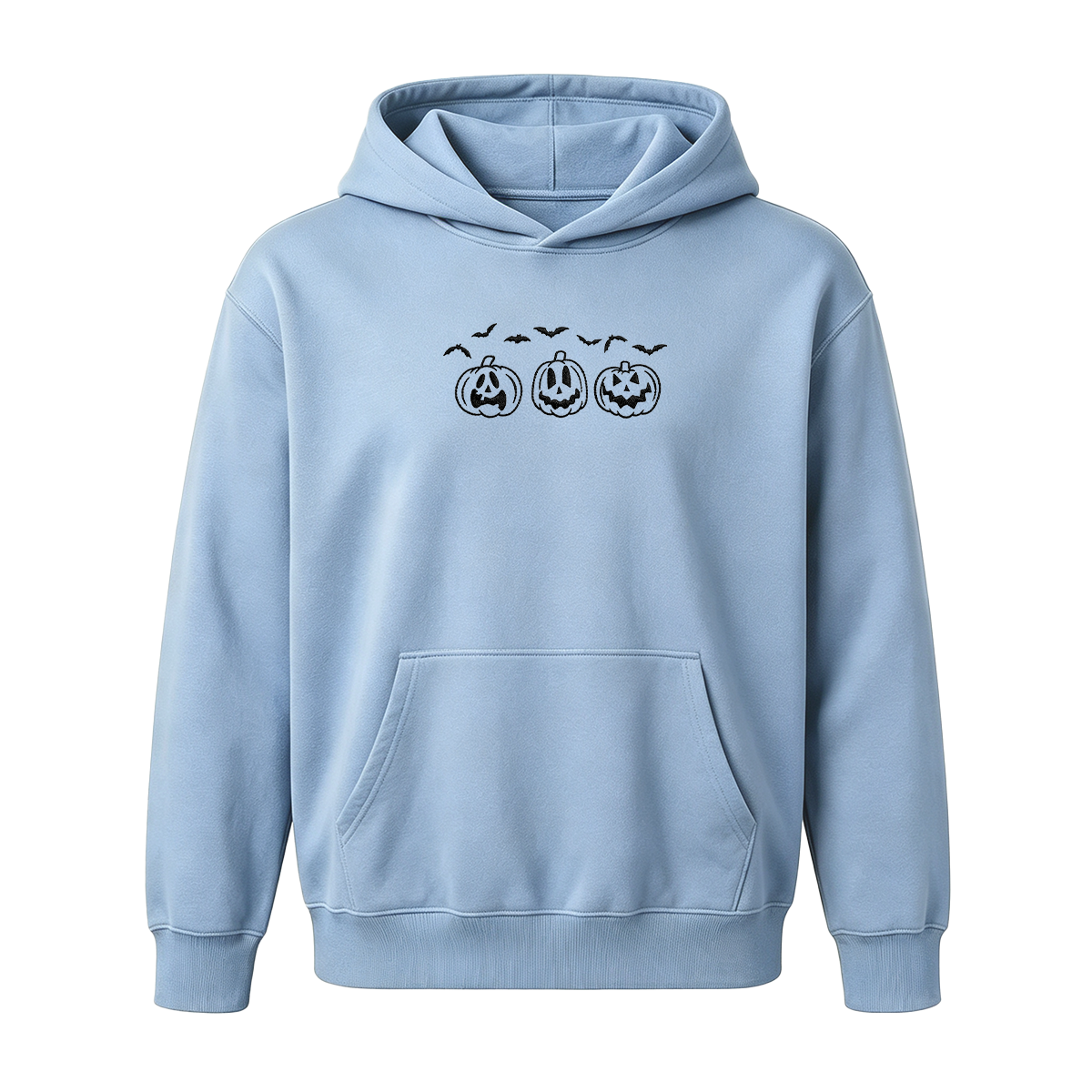 Embroidered Pumpkin Outline with Bats Halloween Hoodie