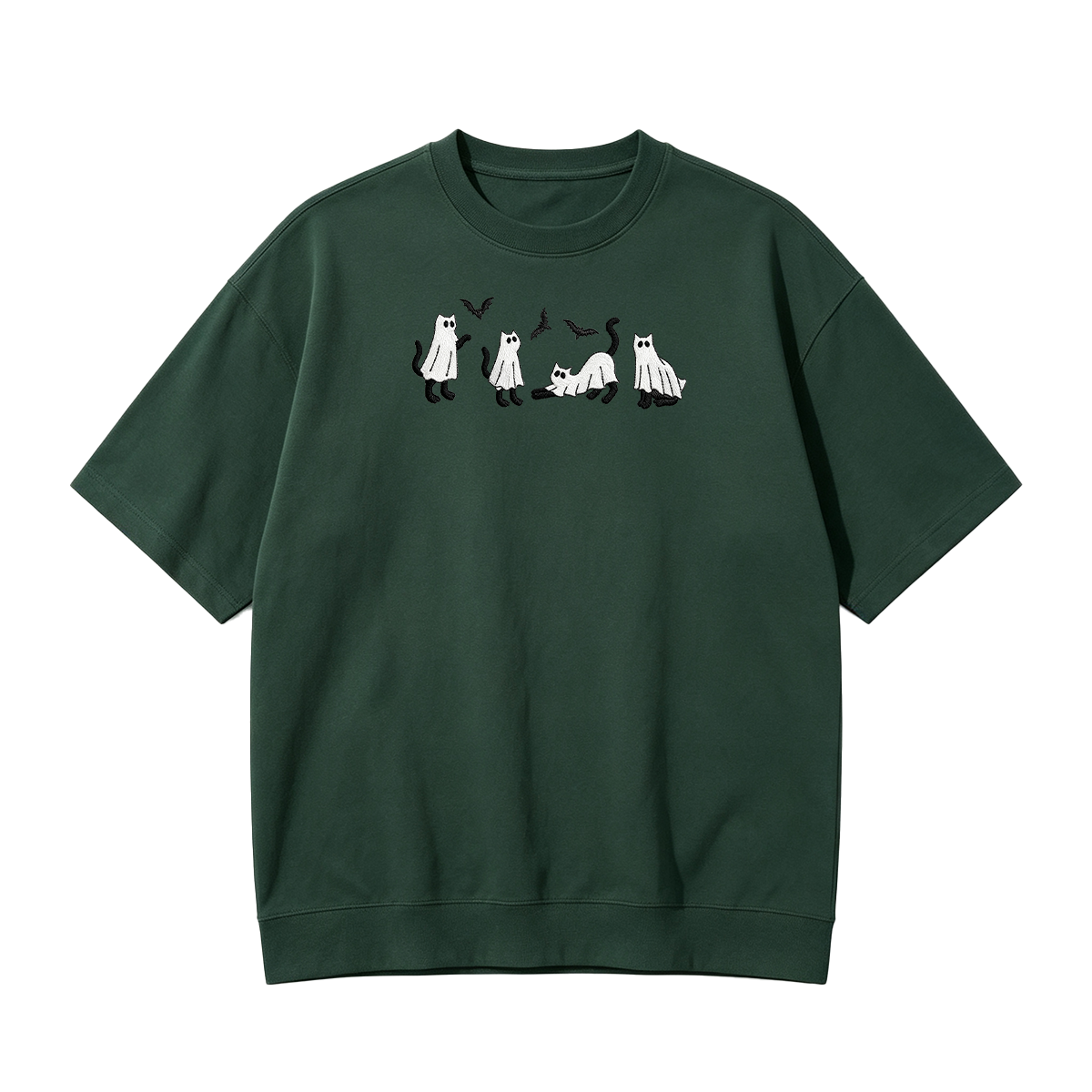 Embroidered Ghost Cats Halloween T-shirt