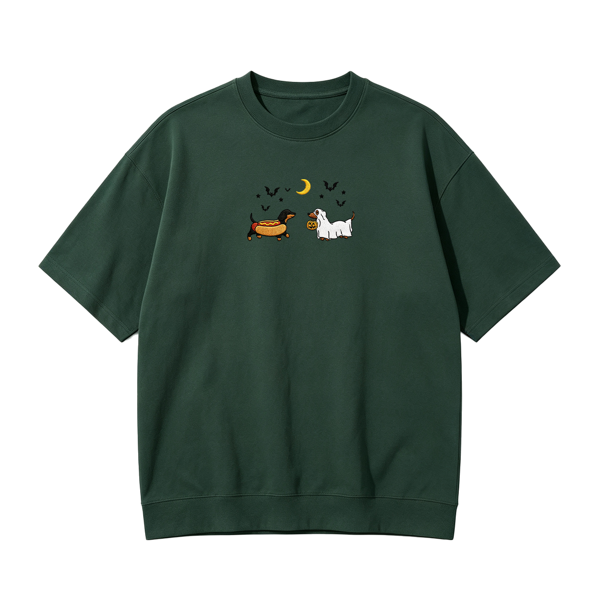 Embroidered Halloween Black and Brown & Brown Dachshunds Spooky Season  T-shirt