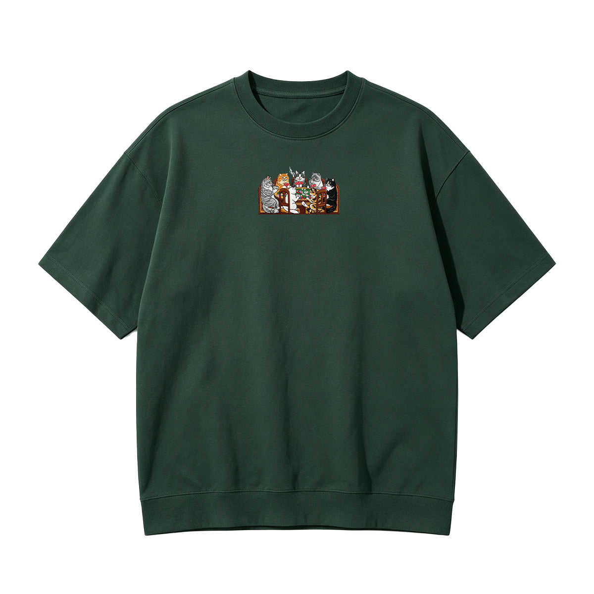 Embroidered Cats Playing Poker T-shirt