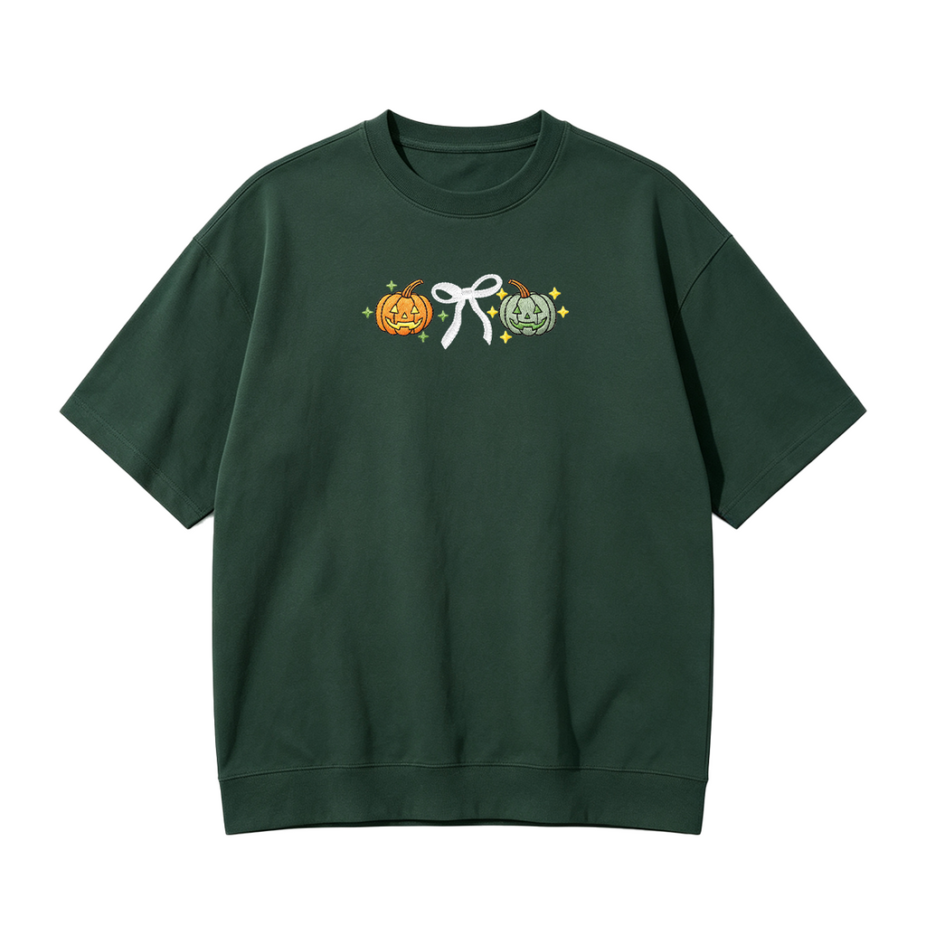 Embroidered Halloween Coquette Pumpkins T-shirt