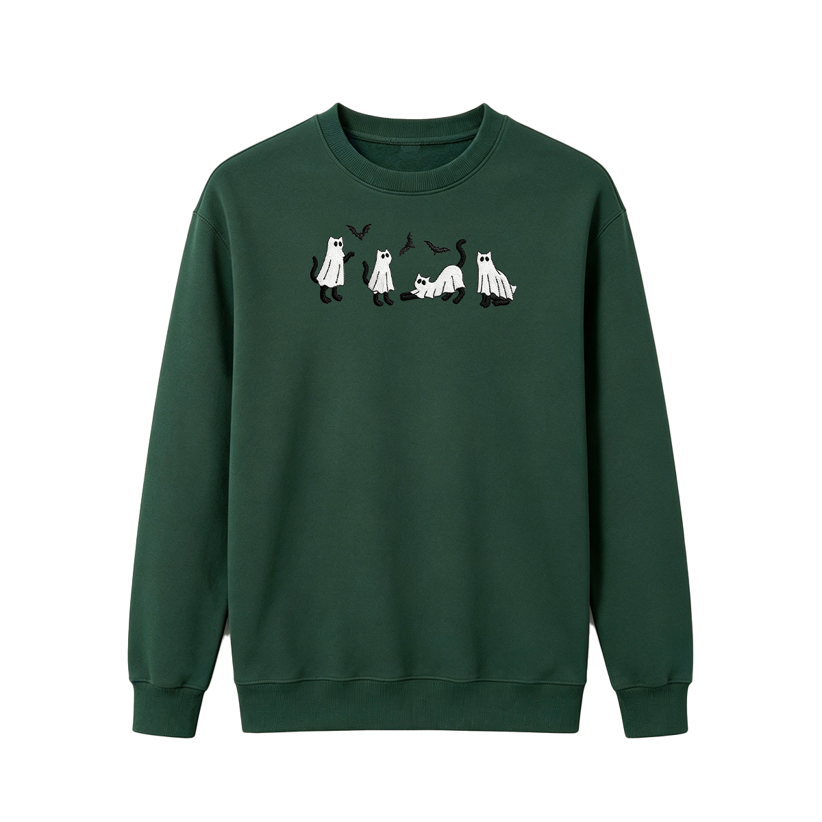 Embroidered Ghost Cats Halloween  Sweatshirt