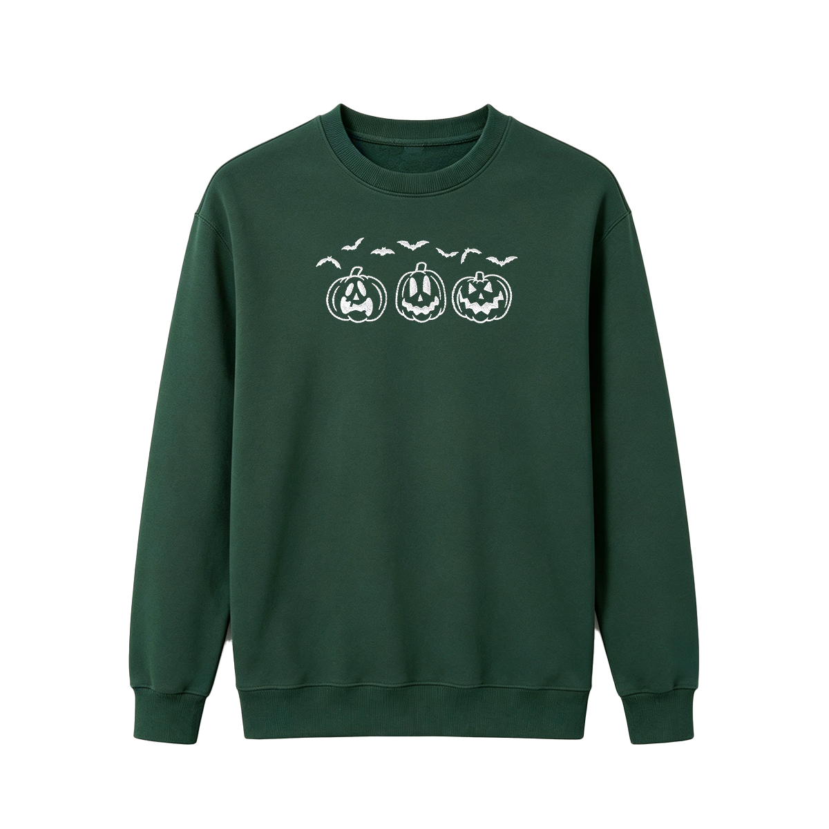 Embroidered Pumpkin Outline with Bats Halloween Sweatshirt