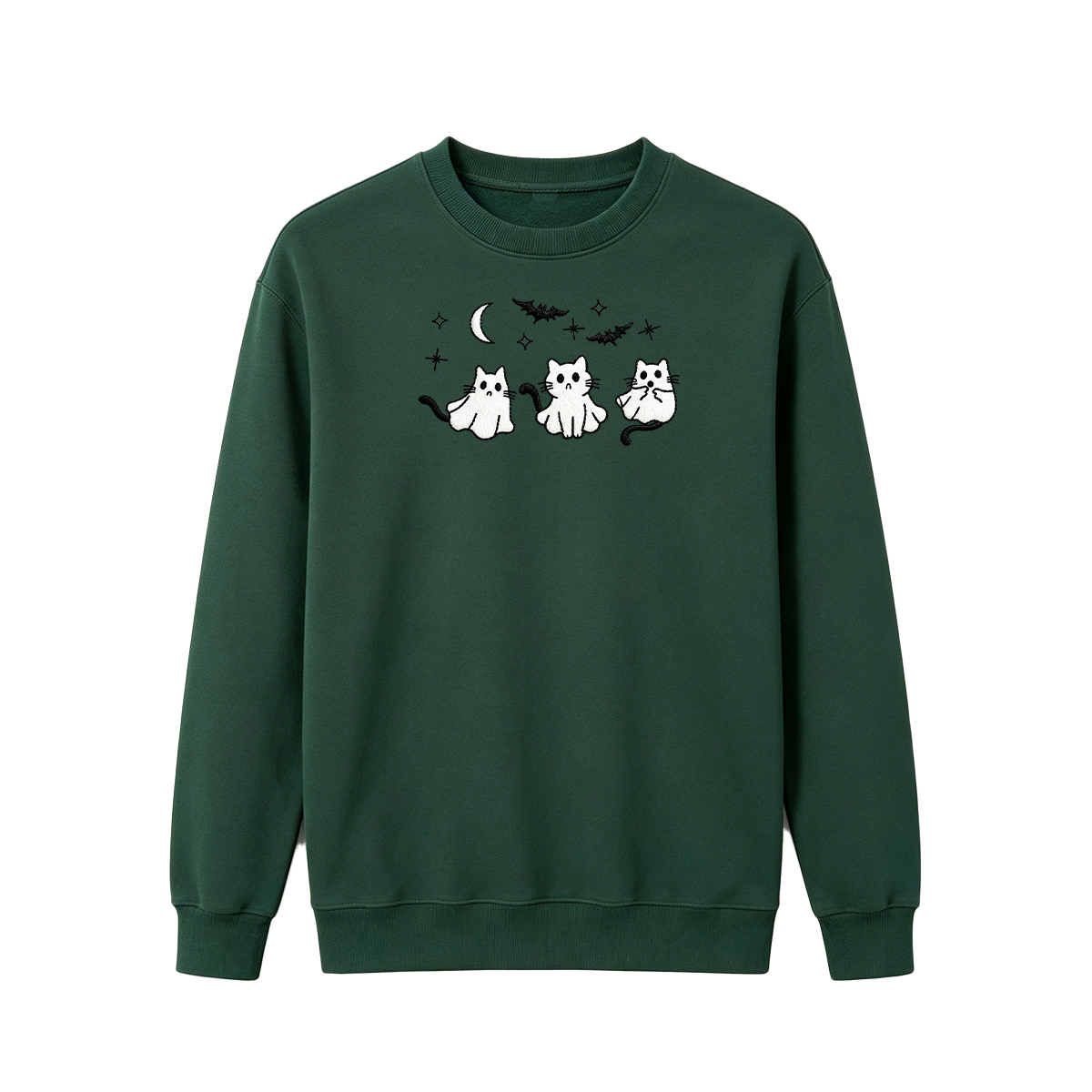 3 Ghost Cats Embroidered Spooky Season Halloween Sweatshirt