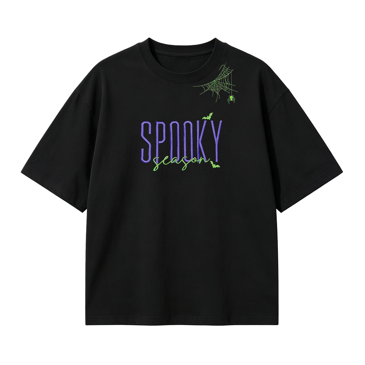 Embroidered Halloween Spiderweb Neckline T-shirt