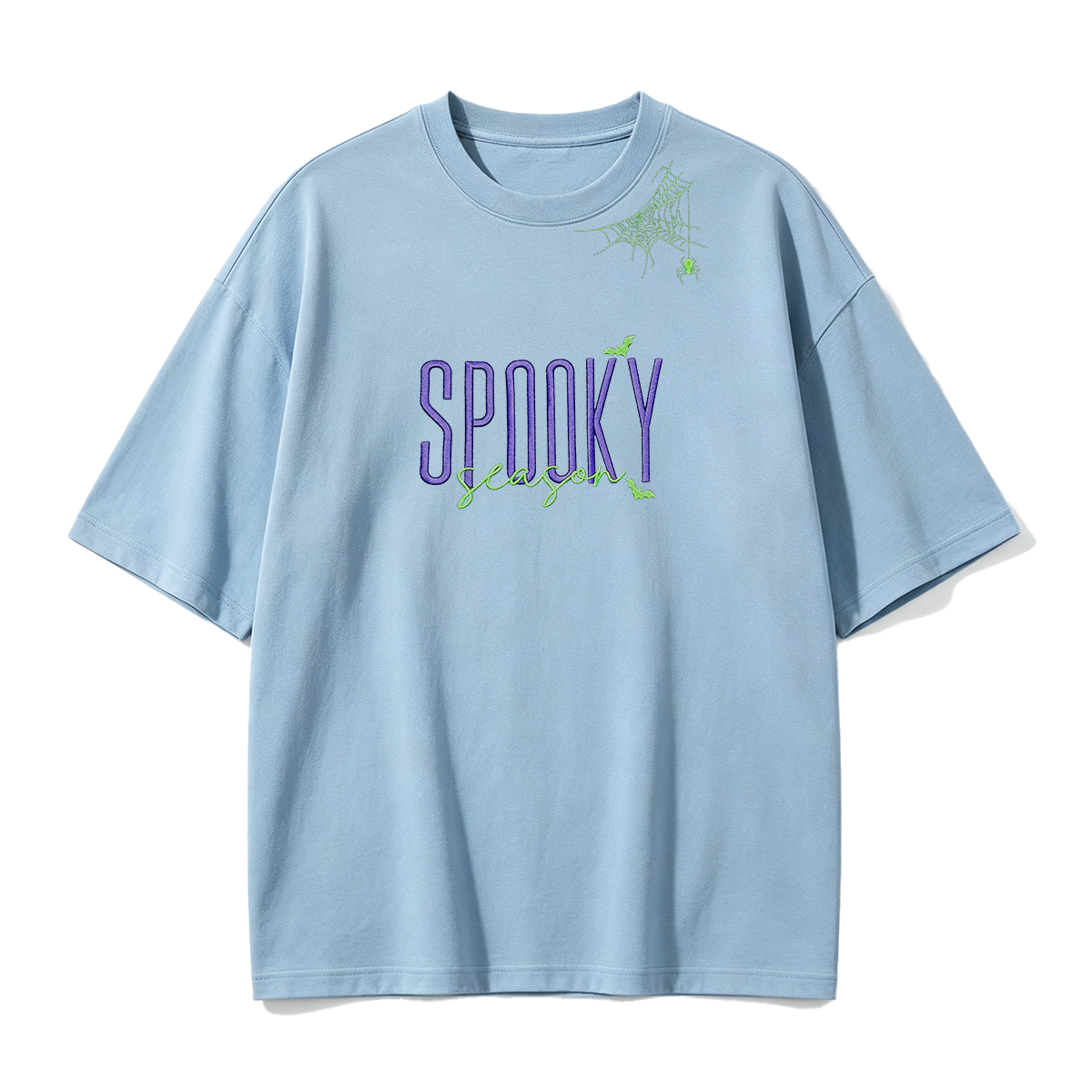 Embroidered Halloween Spiderweb Neckline T-shirt