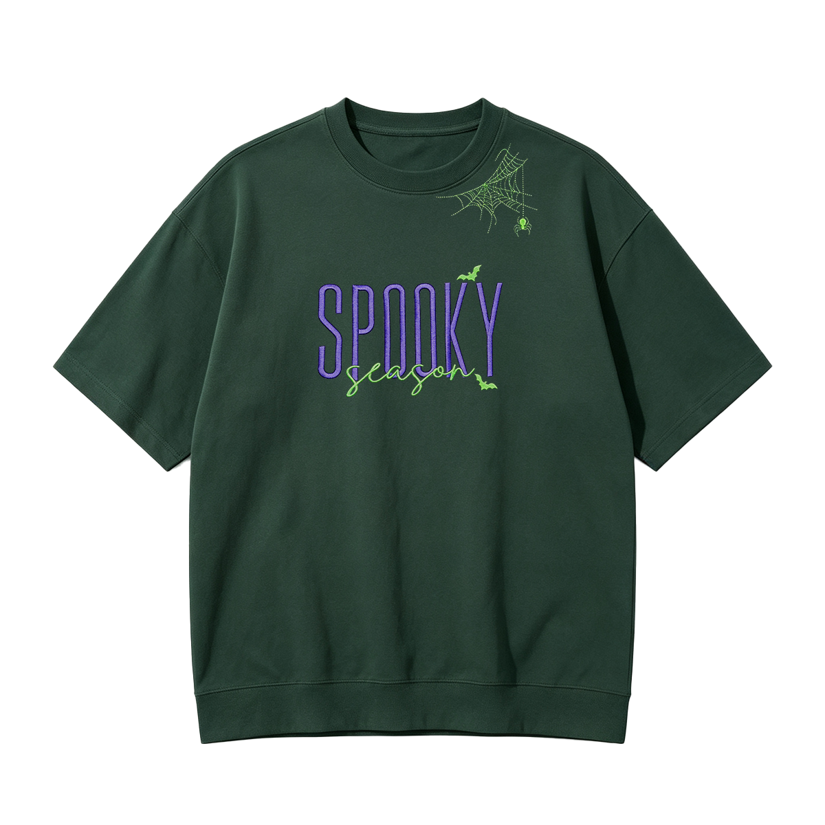 Embroidered Halloween Spiderweb Neckline T-shirt