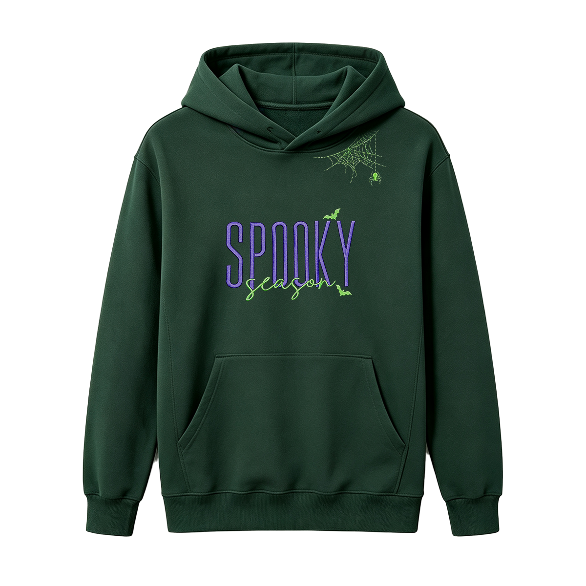 Embroidered Halloween Spiderweb Neckline Hoodie