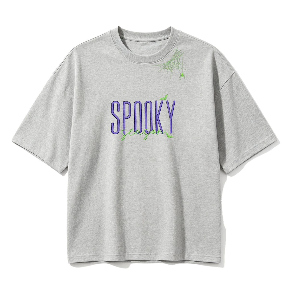 Embroidered Halloween Spiderweb Neckline T-shirt