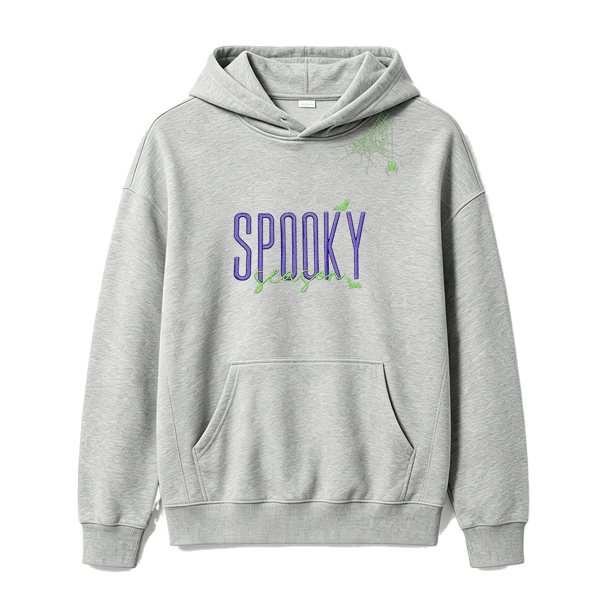 Embroidered Halloween Spiderweb Neckline Hoodie