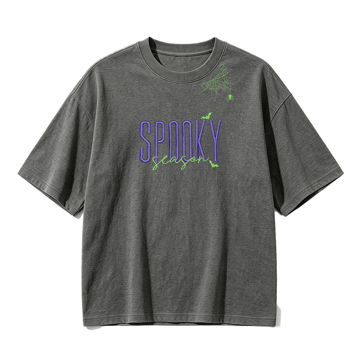 Embroidered Halloween Spiderweb Neckline T-shirt