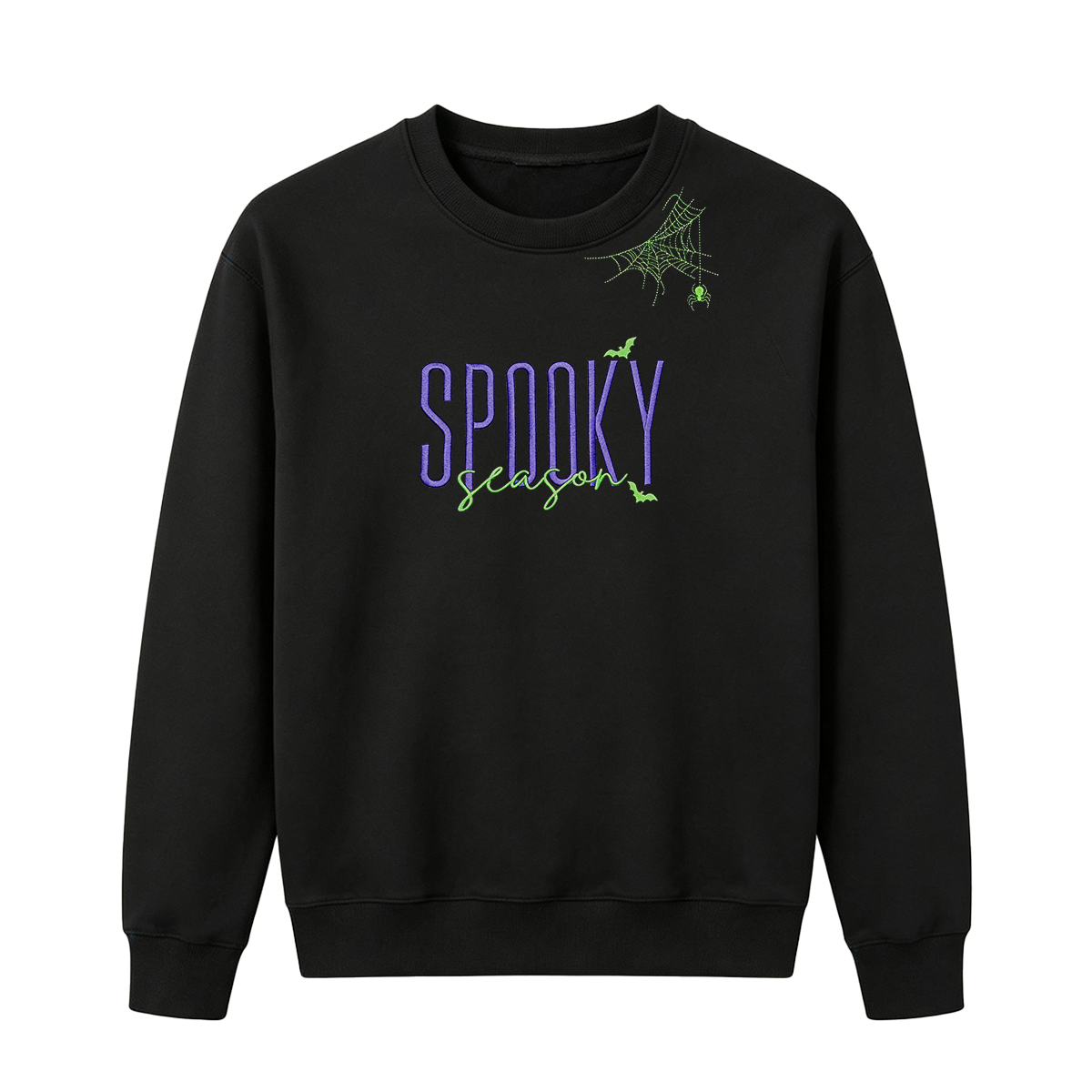 Embroidered Halloween Spiderweb Neckline Sweatshirt