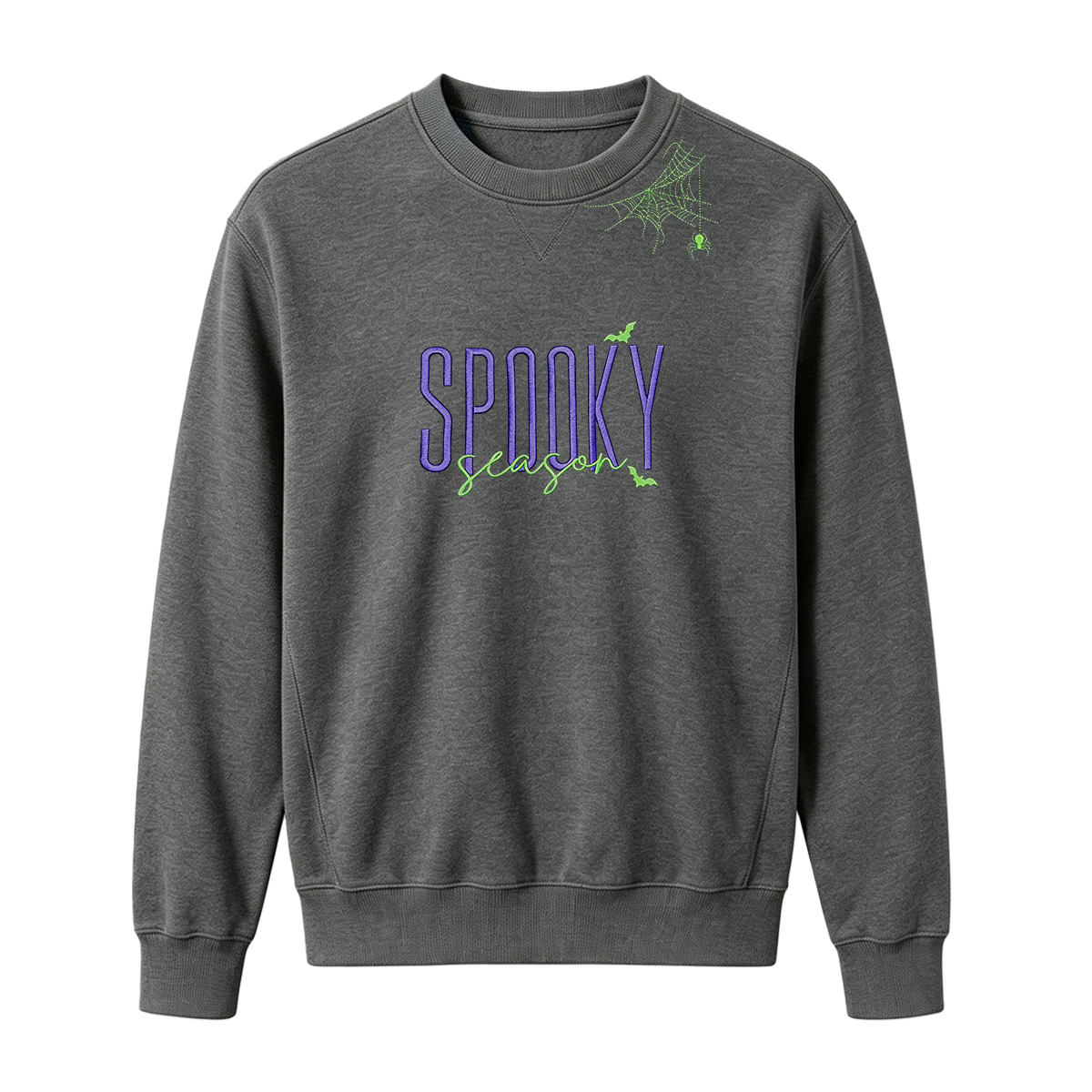 Embroidered Halloween Spiderweb Neckline Sweatshirt