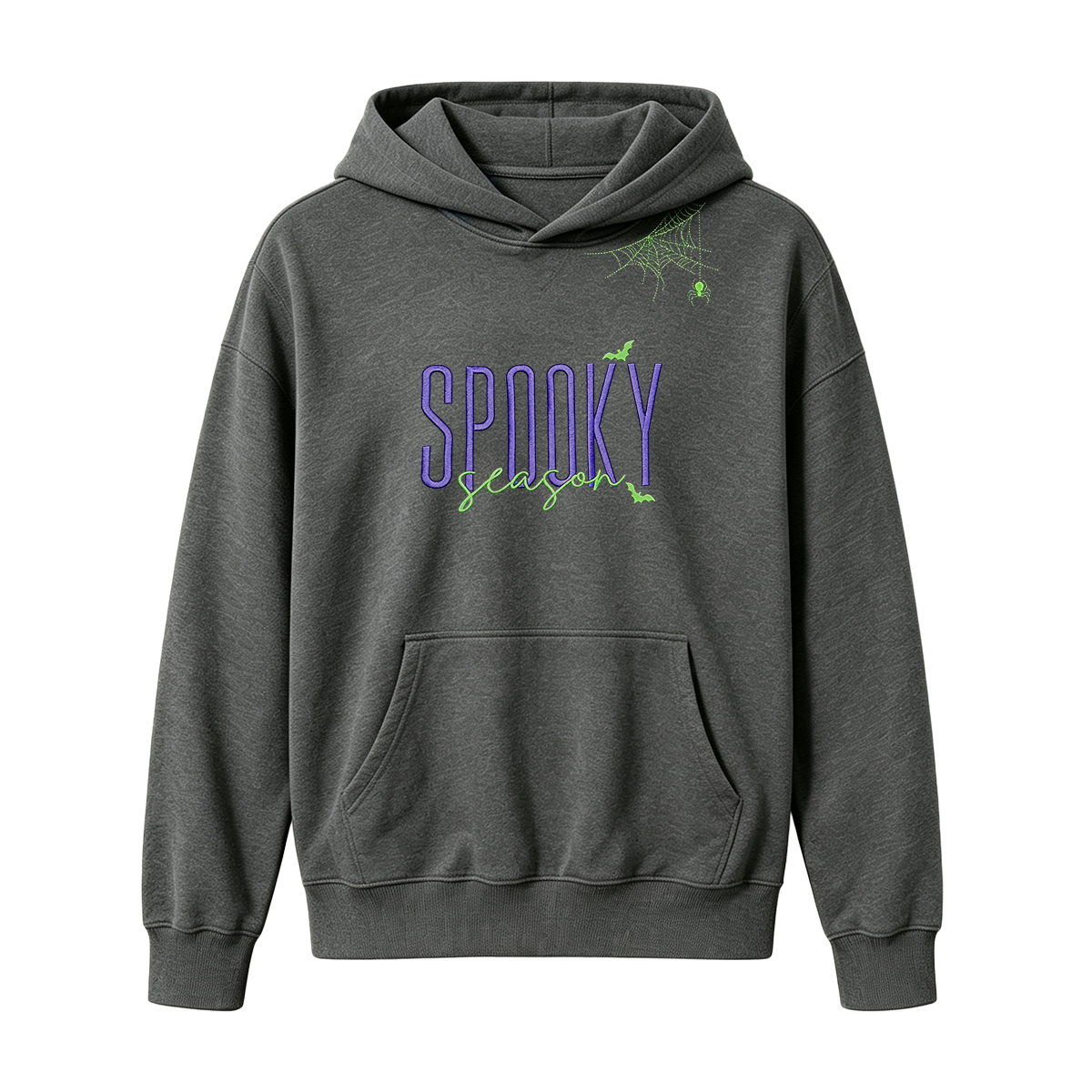 Embroidered Halloween Spiderweb Neckline Hoodie
