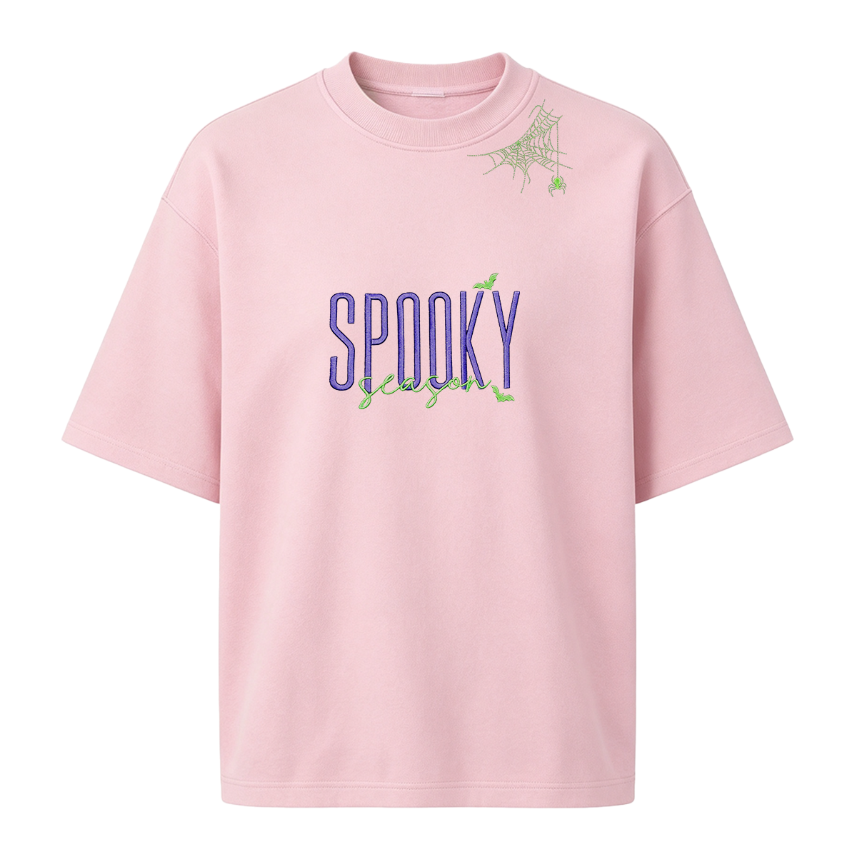Embroidered Halloween Spiderweb Neckline T-shirt