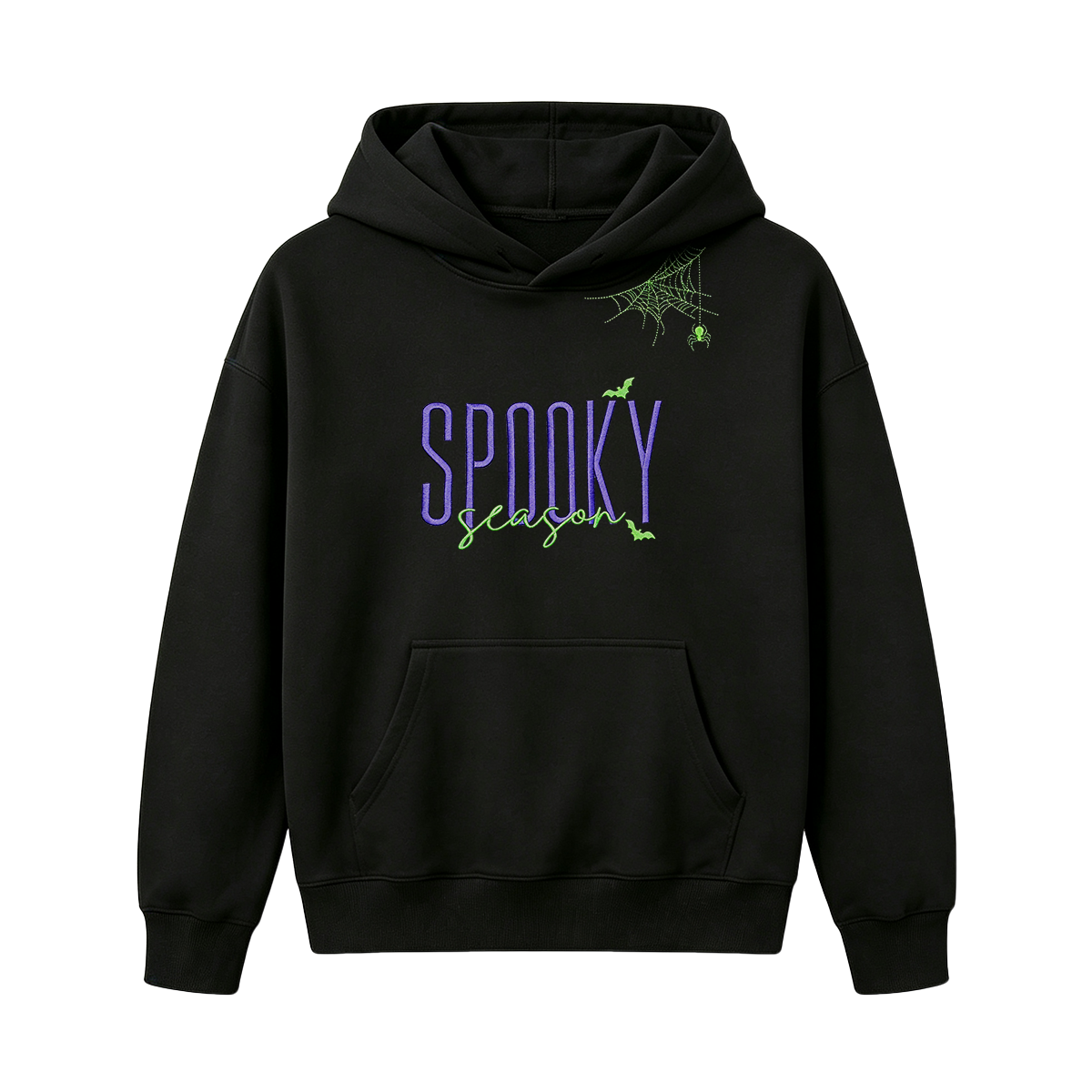 Embroidered Halloween Spiderweb Neckline Hoodie