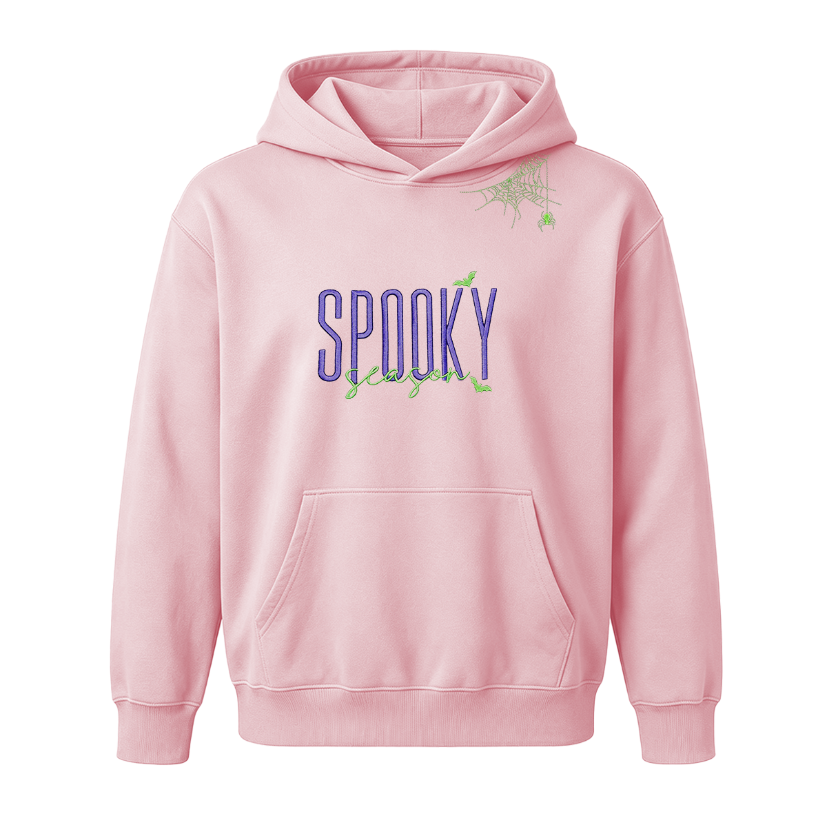 Embroidered Halloween Spiderweb Neckline Hoodie