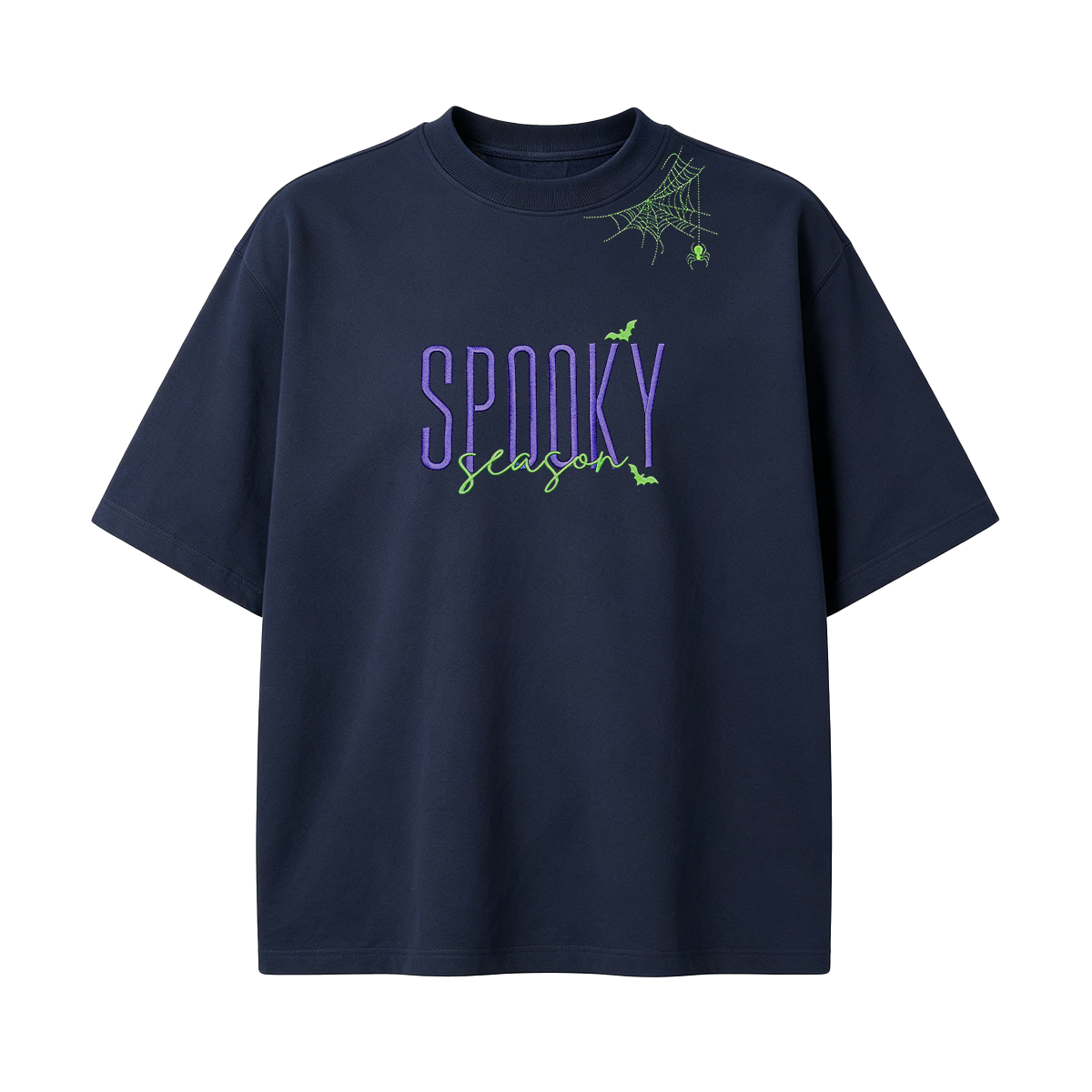 Embroidered Halloween Spiderweb Neckline T-shirt