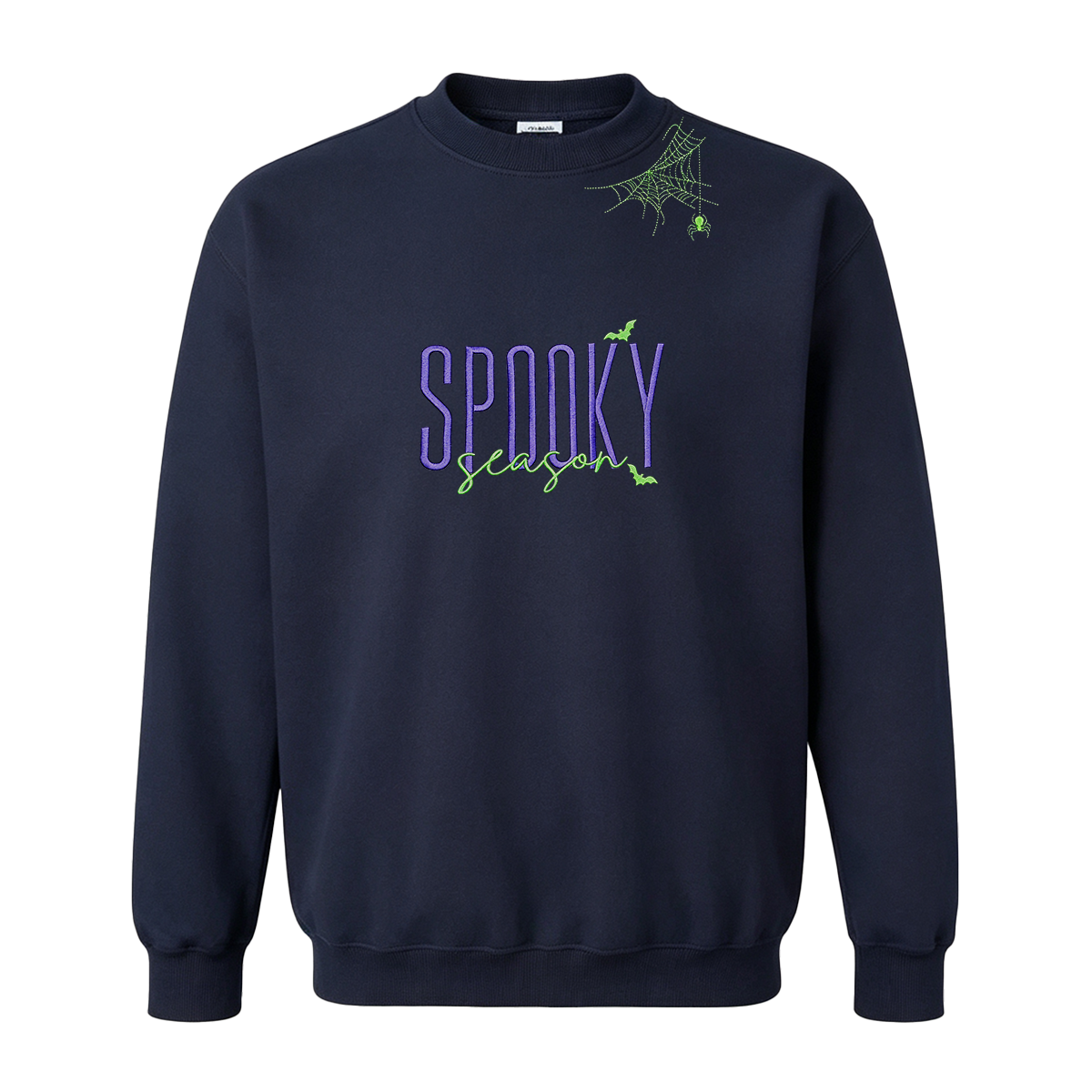 Embroidered Halloween Spiderweb Neckline Sweatshirt