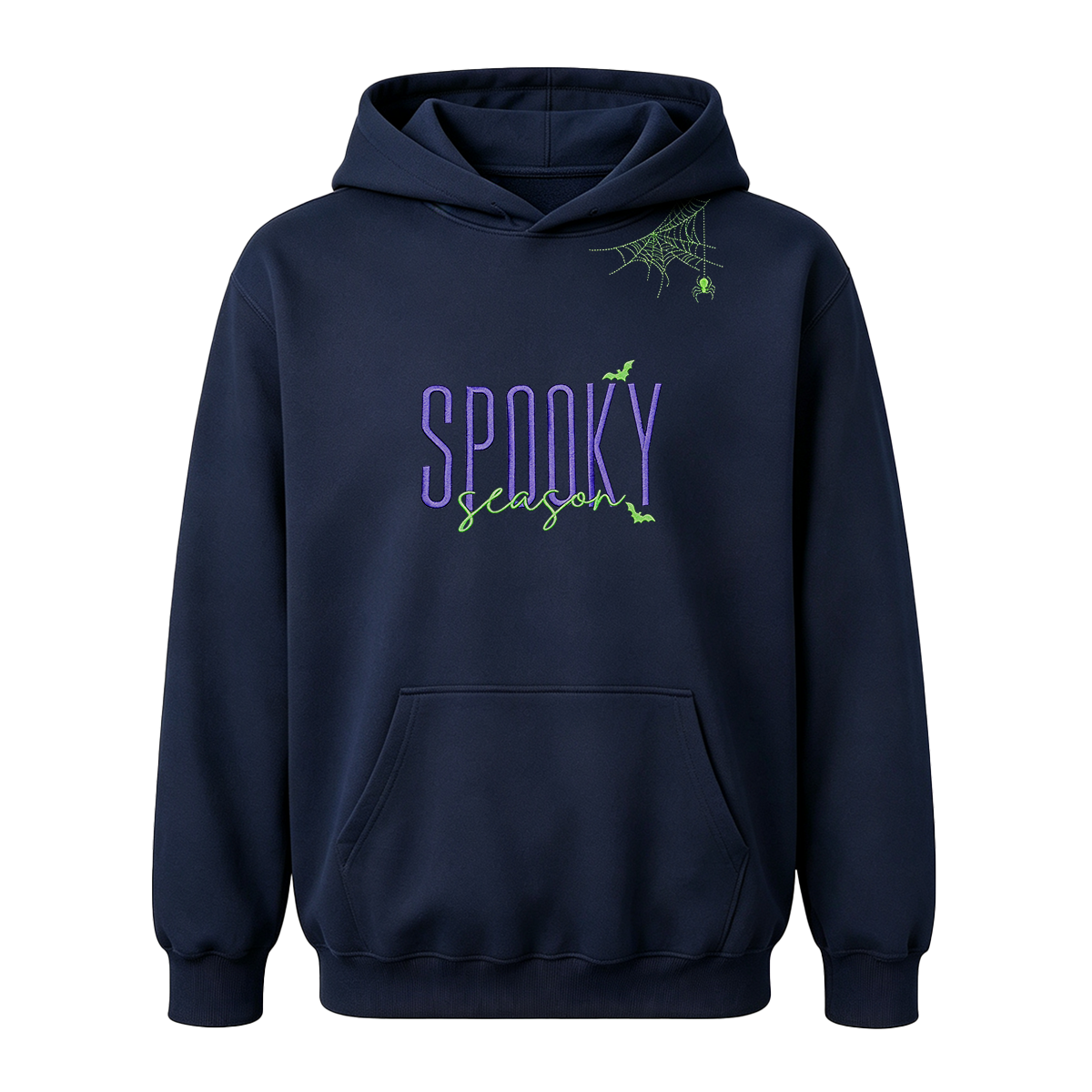 Embroidered Halloween Spiderweb Neckline Hoodie