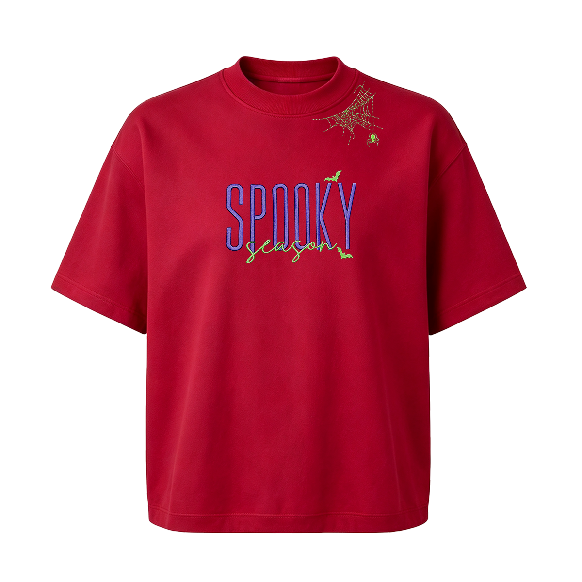 Embroidered Halloween Spiderweb Neckline T-shirt