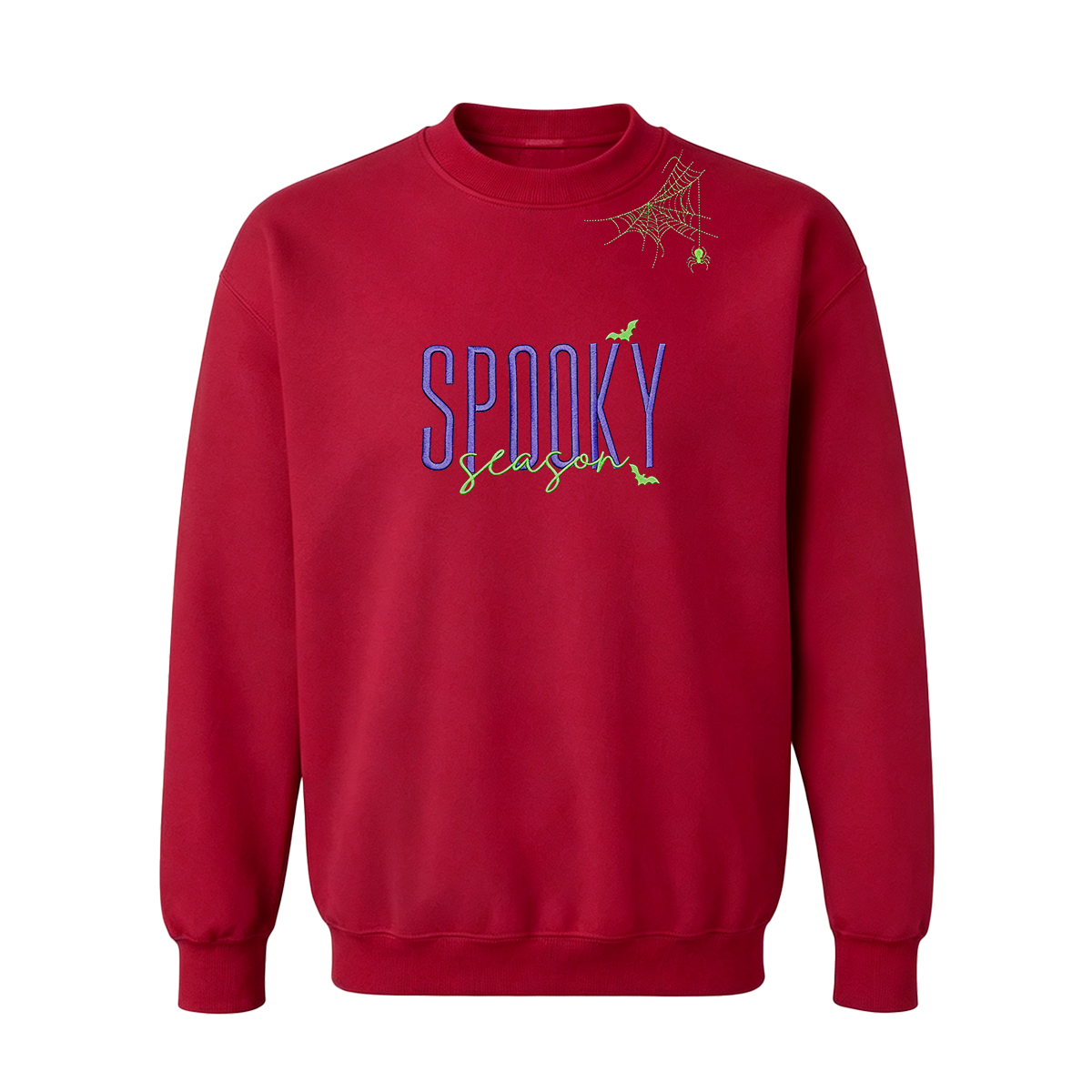 Embroidered Halloween Spiderweb Neckline Sweatshirt