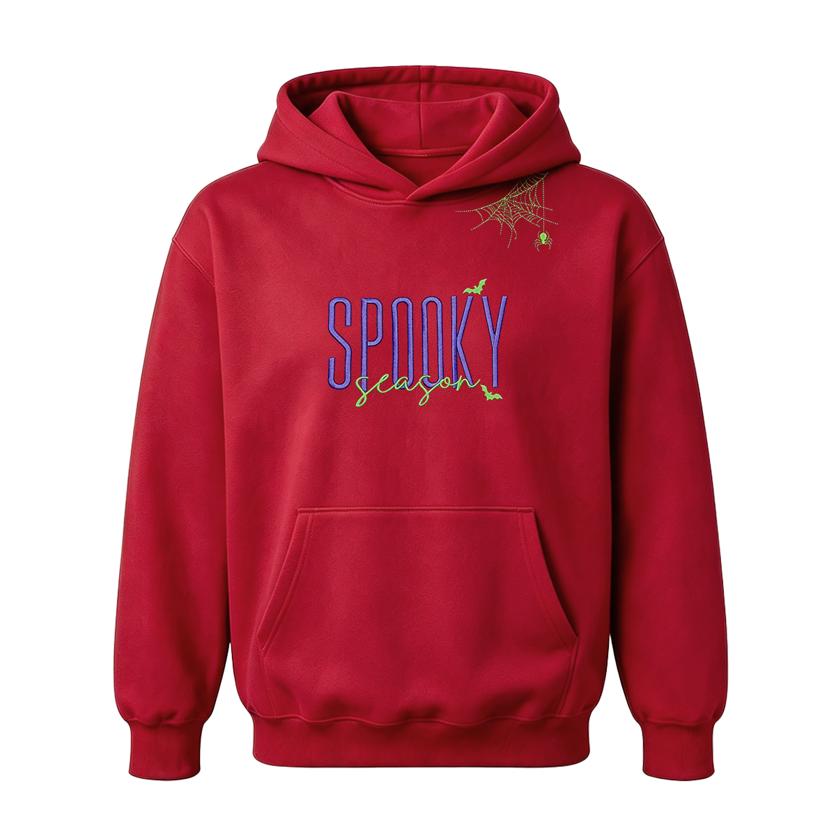 Embroidered Halloween Spiderweb Neckline Hoodie