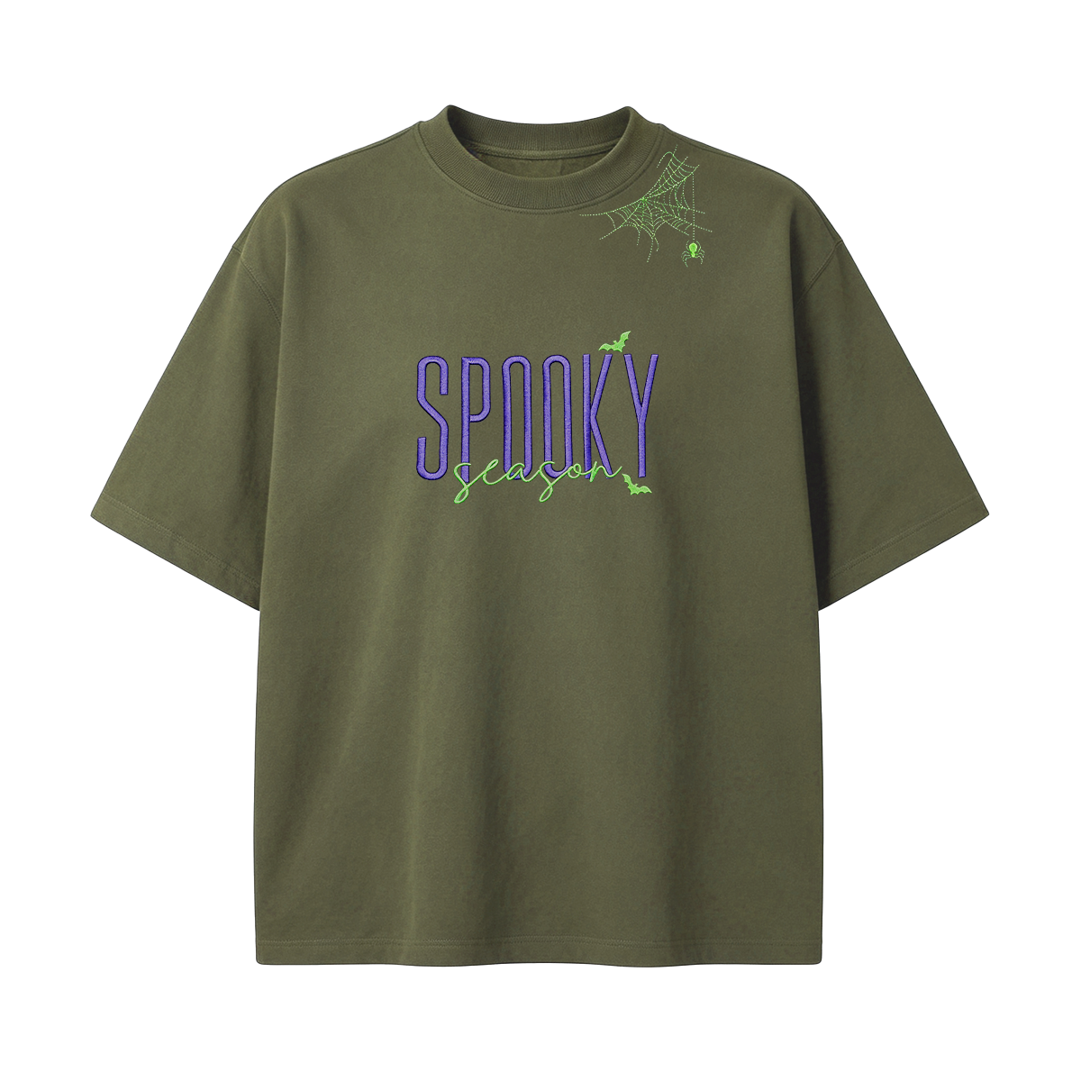 Embroidered Halloween Spiderweb Neckline T-shirt