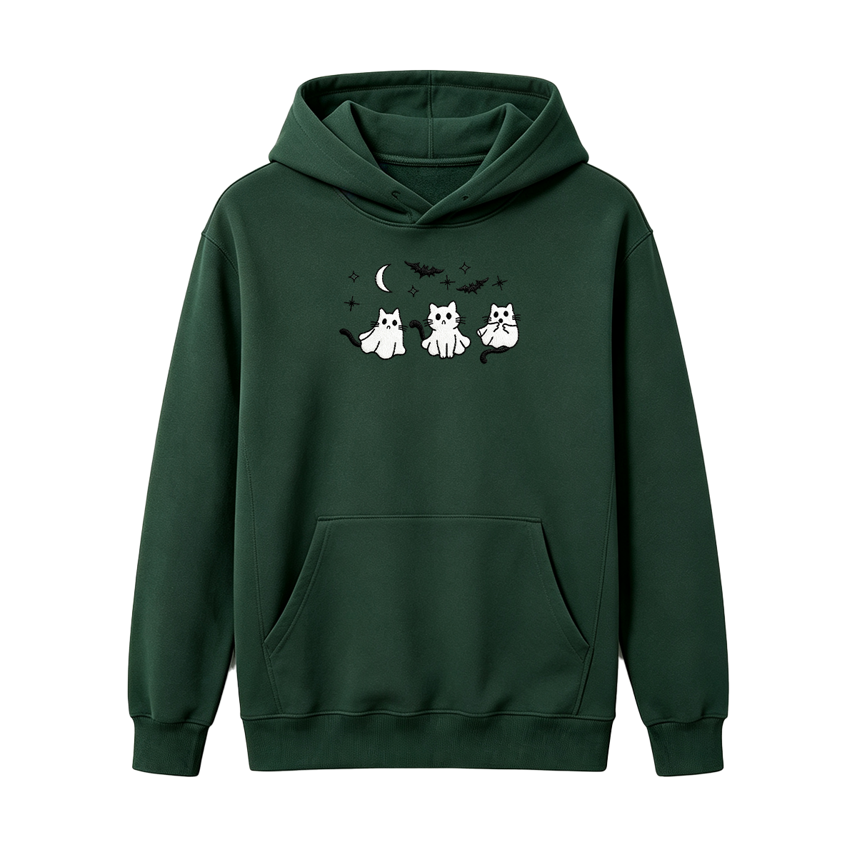 3 Ghost Cats Embroidered Spooky Season Halloween Hoodie