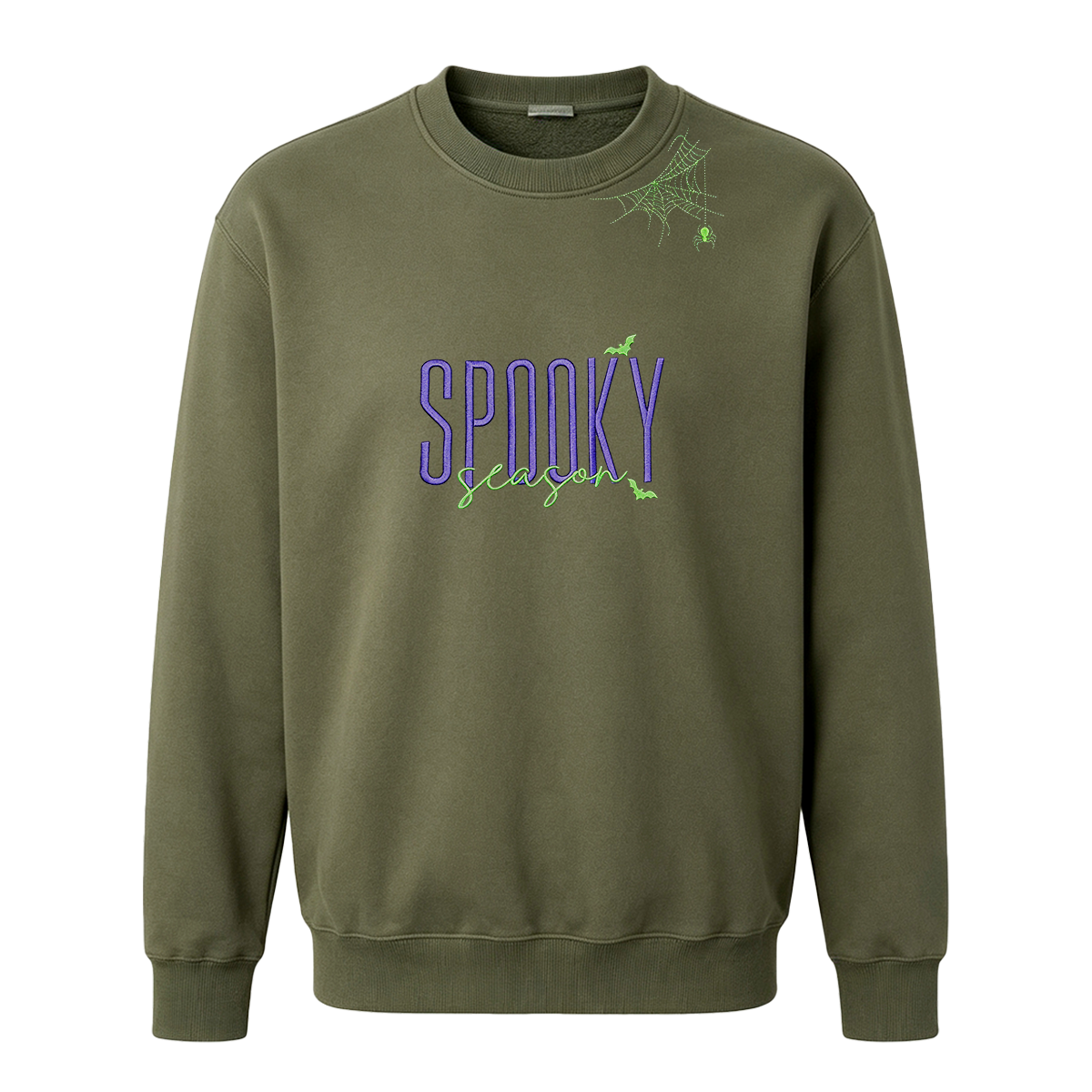 Embroidered Halloween Spiderweb Neckline Sweatshirt