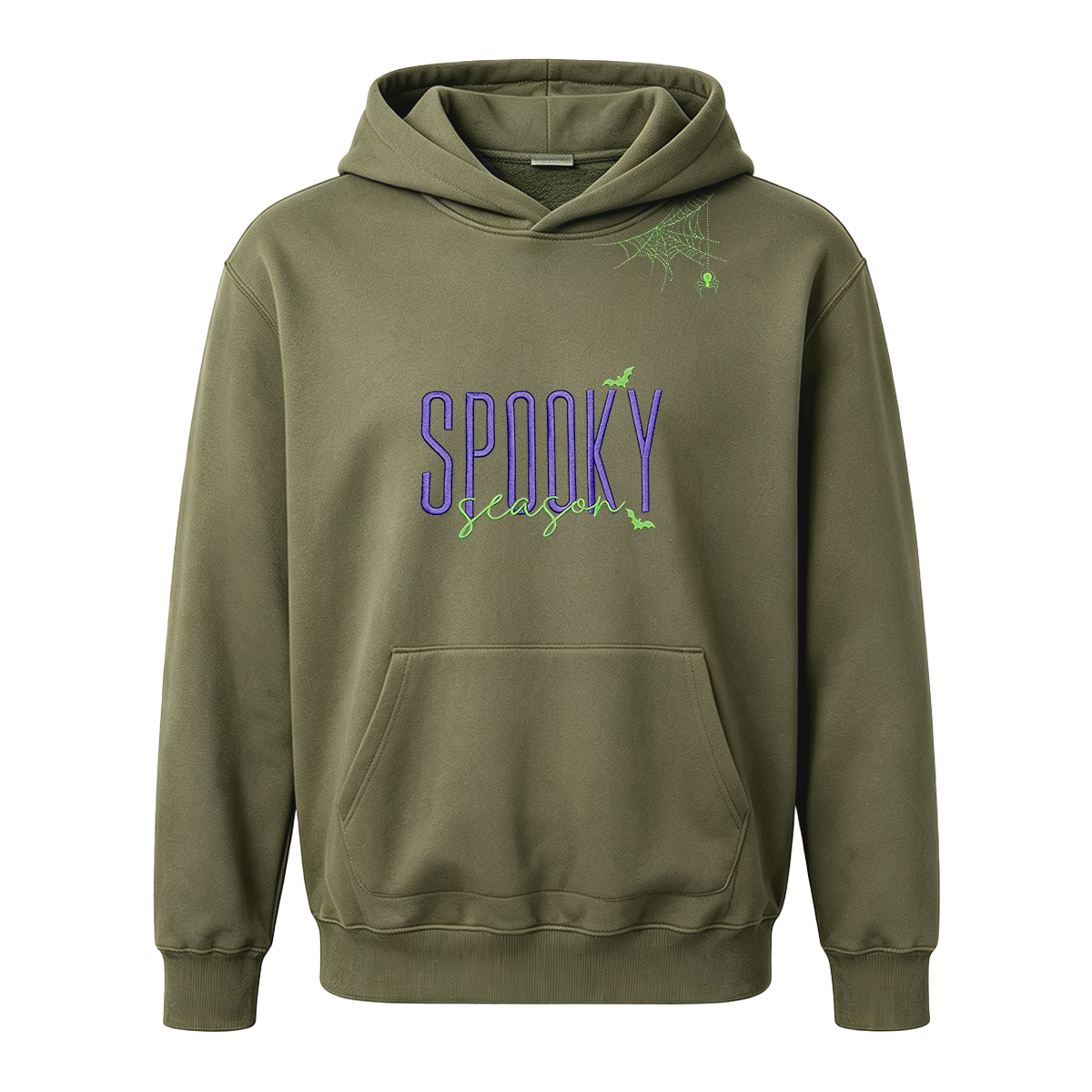 Embroidered Halloween Spiderweb Neckline Hoodie