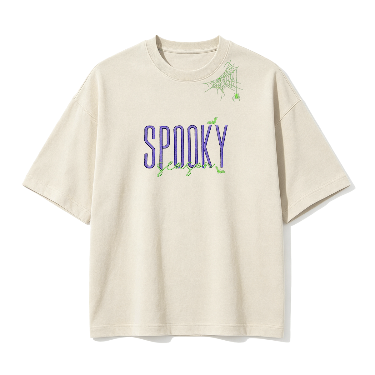 Embroidered Halloween Spiderweb Neckline T-shirt