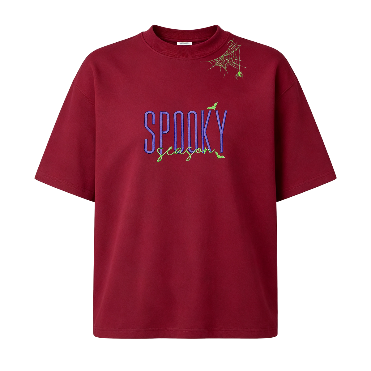 Embroidered Halloween Spiderweb Neckline T-shirt