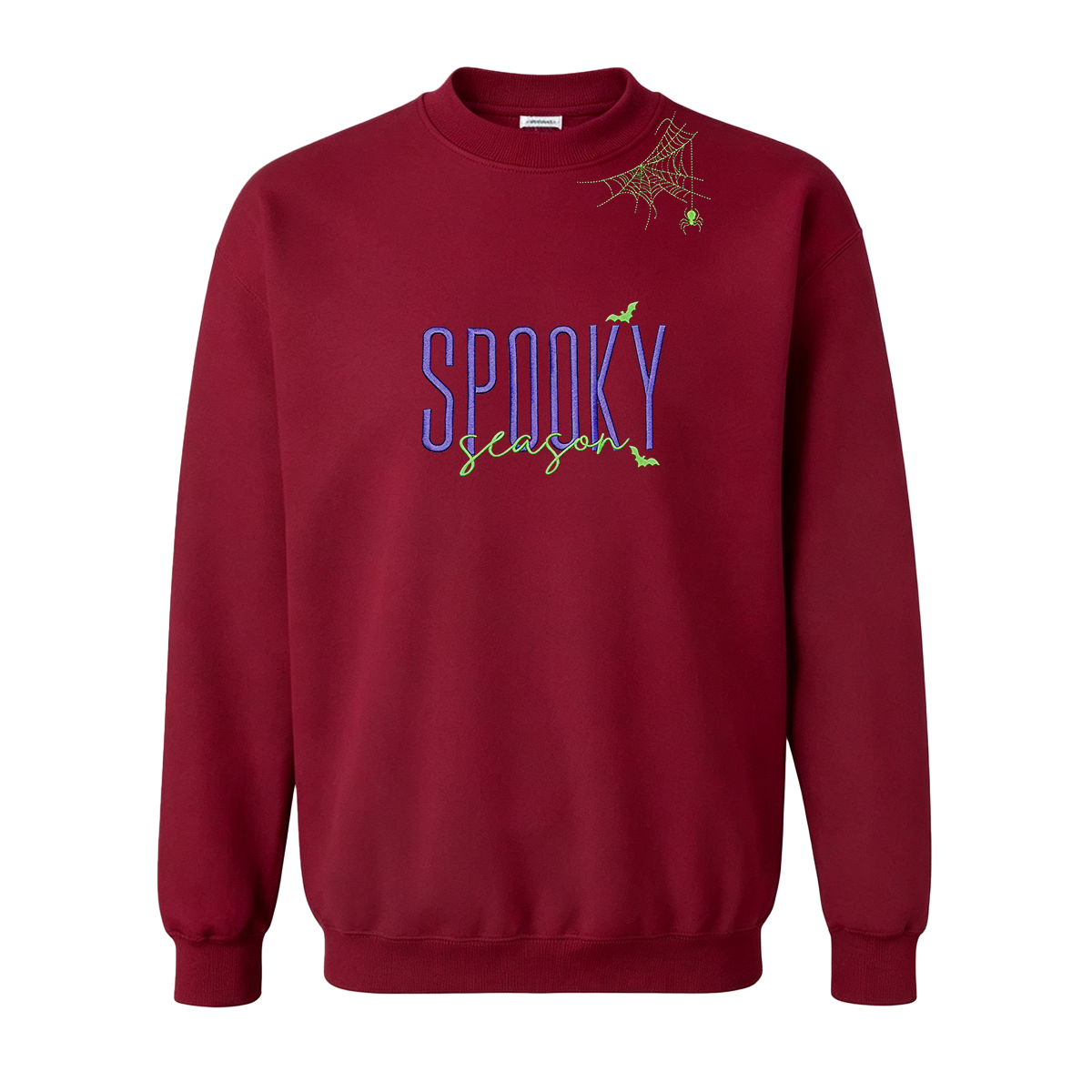Embroidered Halloween Spiderweb Neckline Sweatshirt