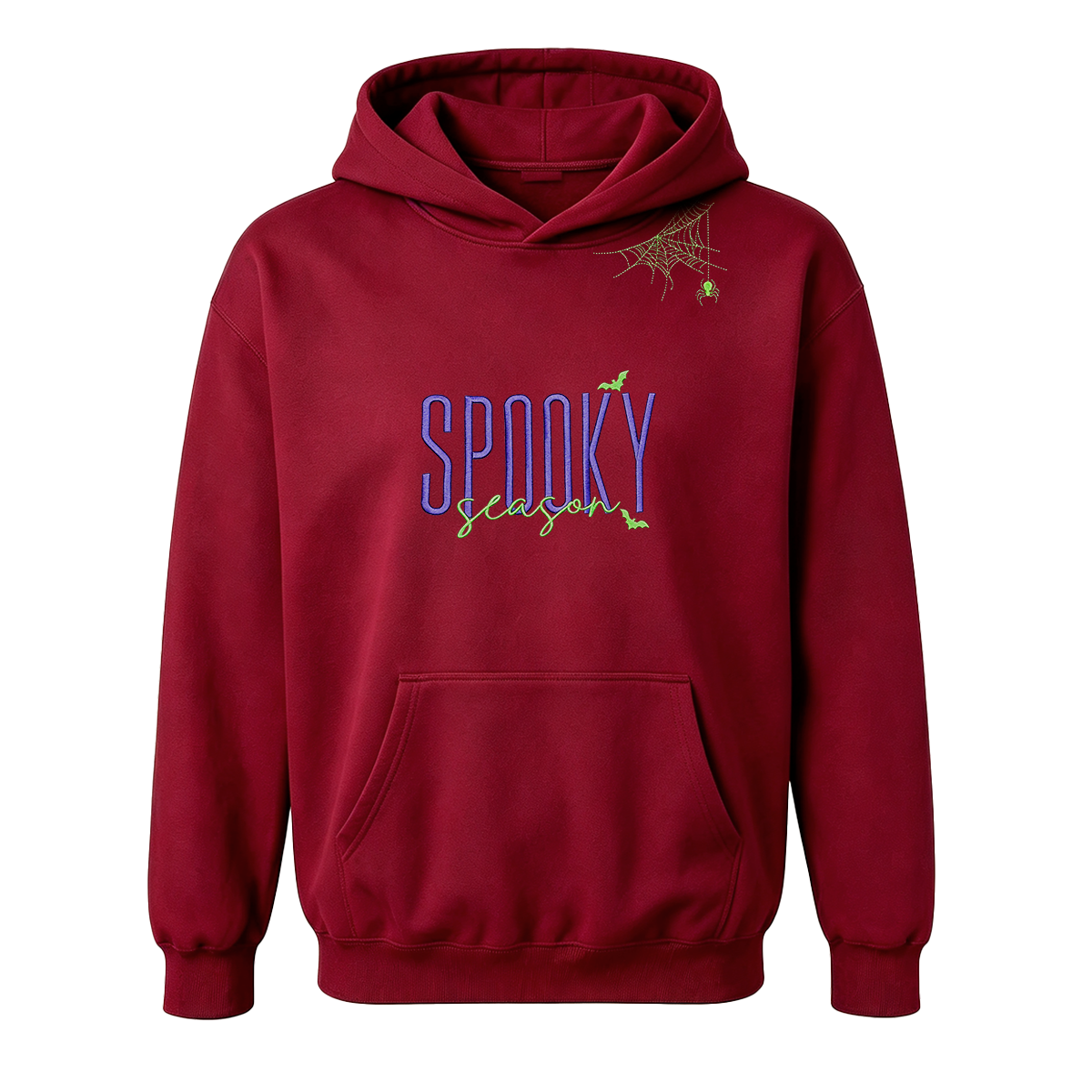 Embroidered Halloween Spiderweb Neckline Hoodie