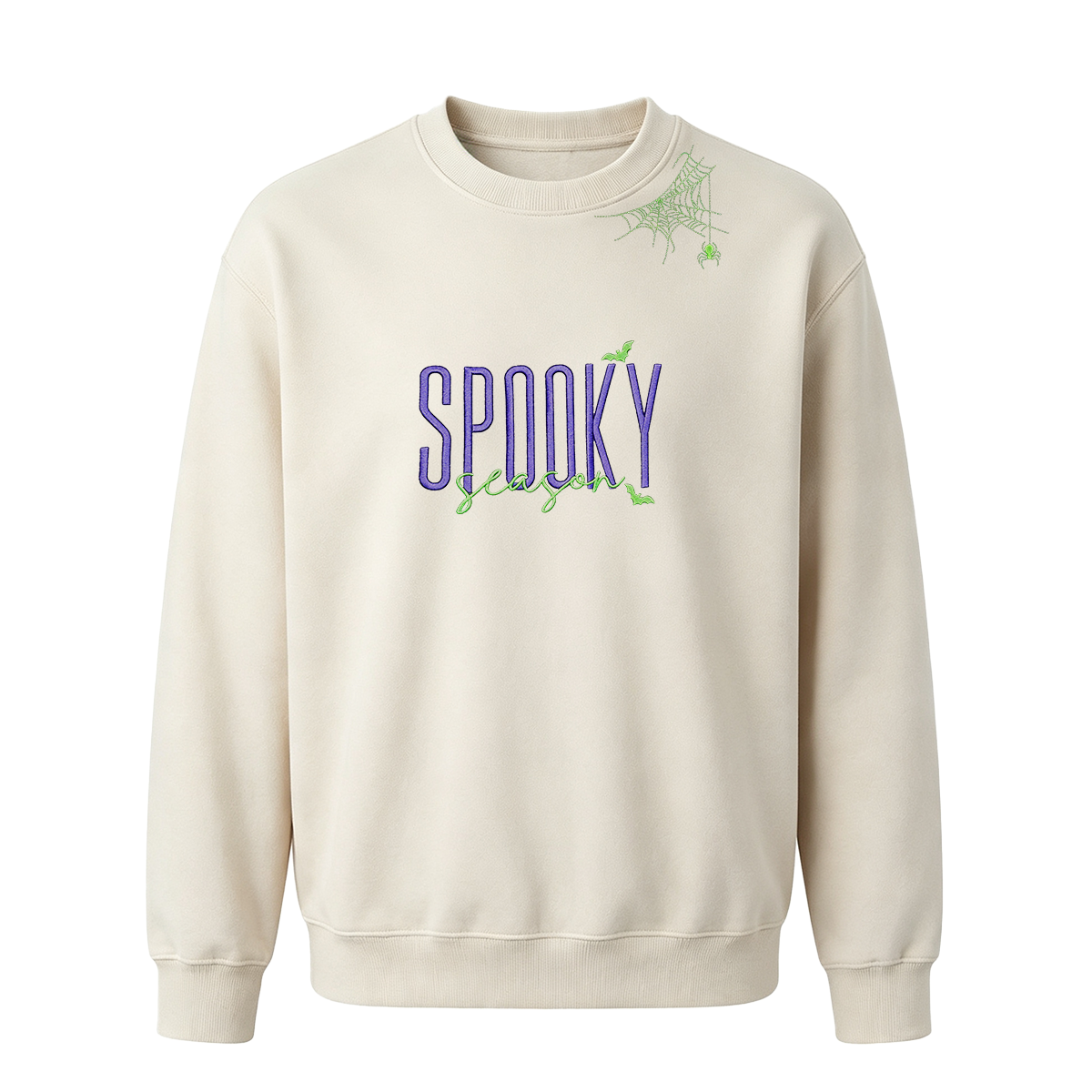 Embroidered Halloween Spiderweb Neckline Sweatshirt