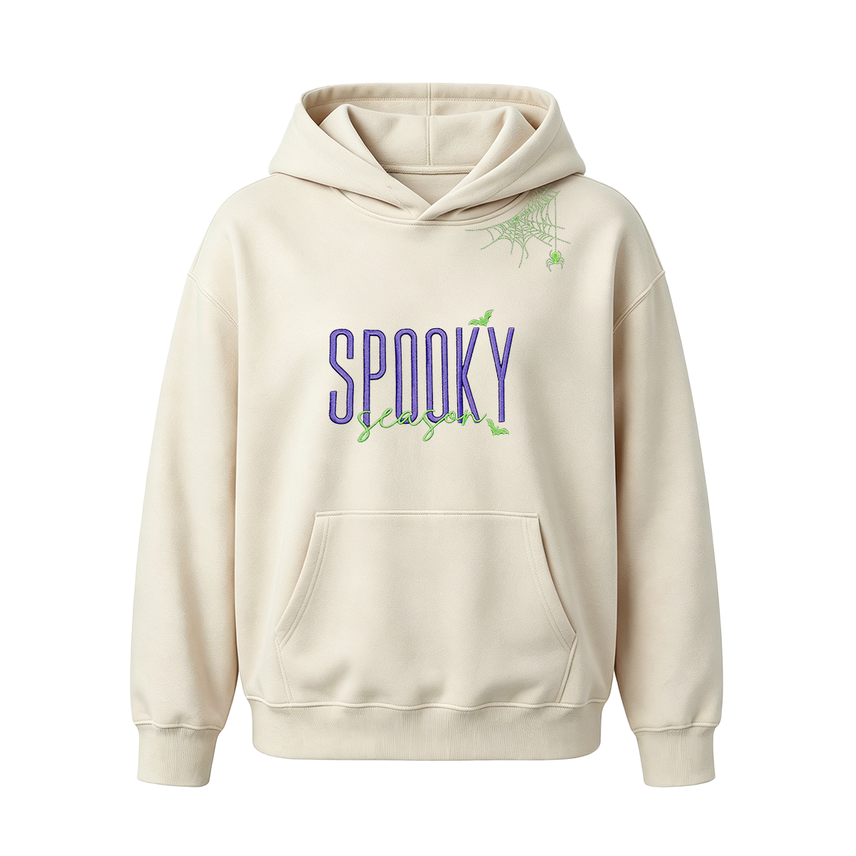 Embroidered Halloween Spiderweb Neckline Hoodie
