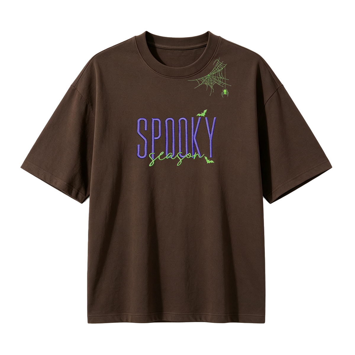Embroidered Halloween Spiderweb Neckline T-shirt