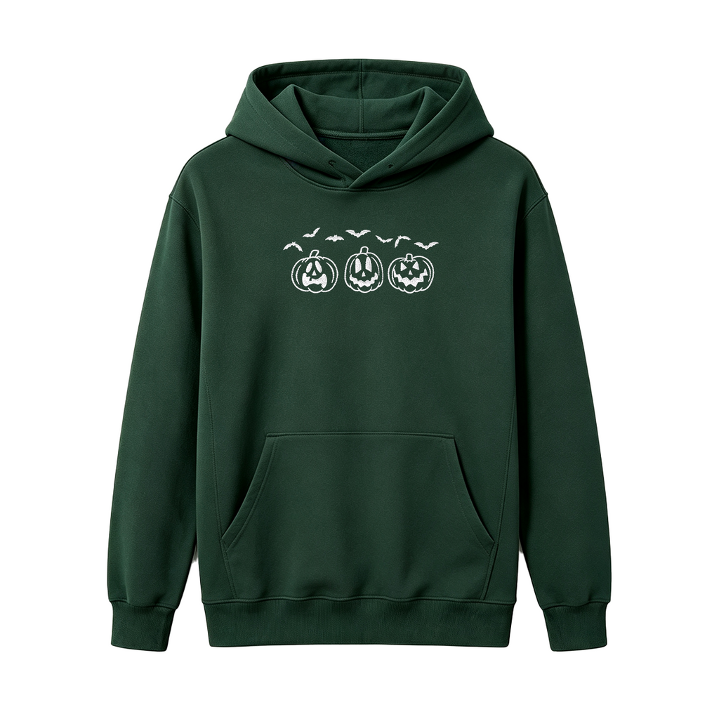 Embroidered Pumpkin Outline with Bats Halloween Hoodie