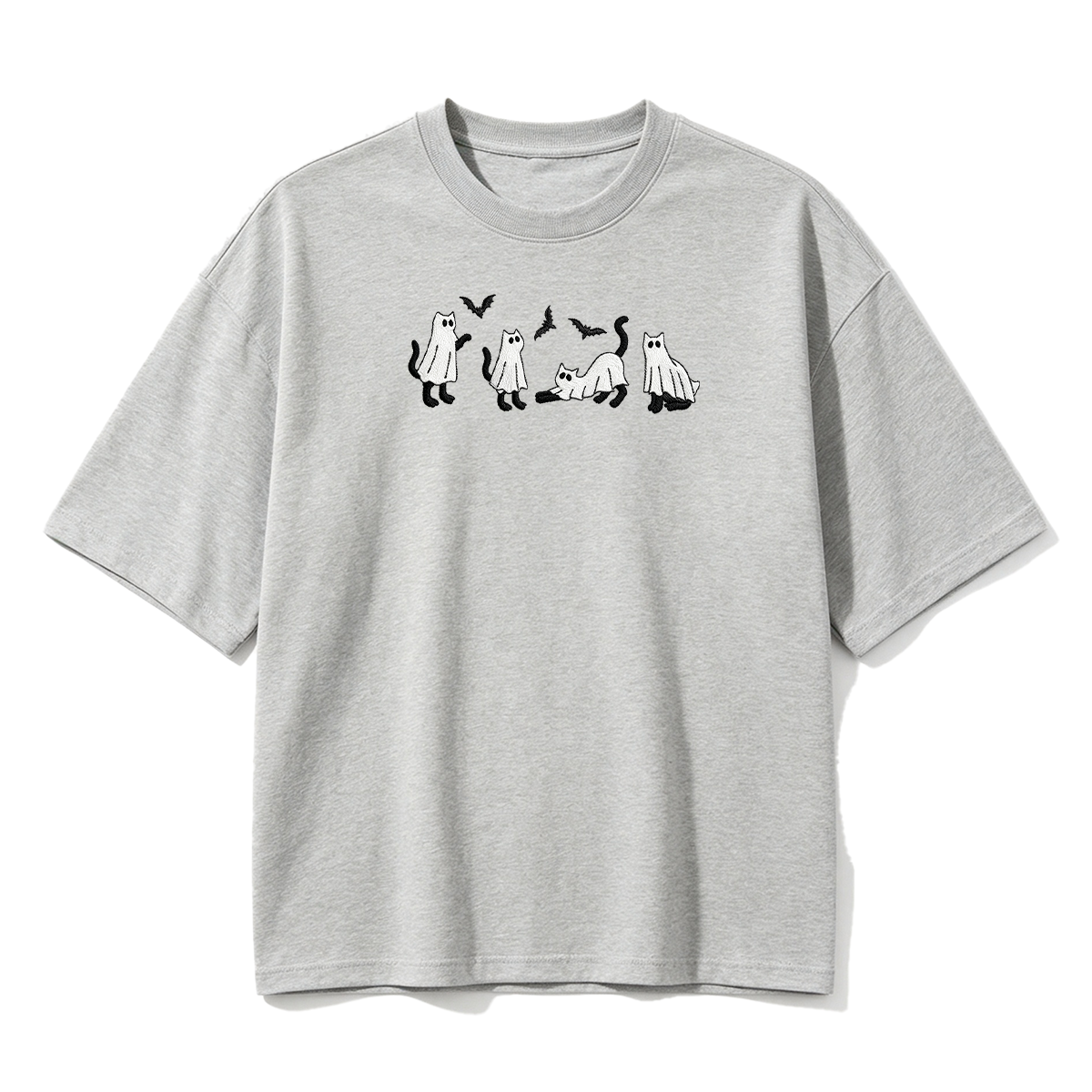 Embroidered Ghost Cats Halloween T-shirt