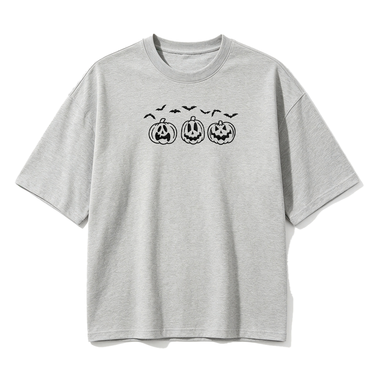 Embroidered Pumpkin Outline with Bats Halloween T-shirt