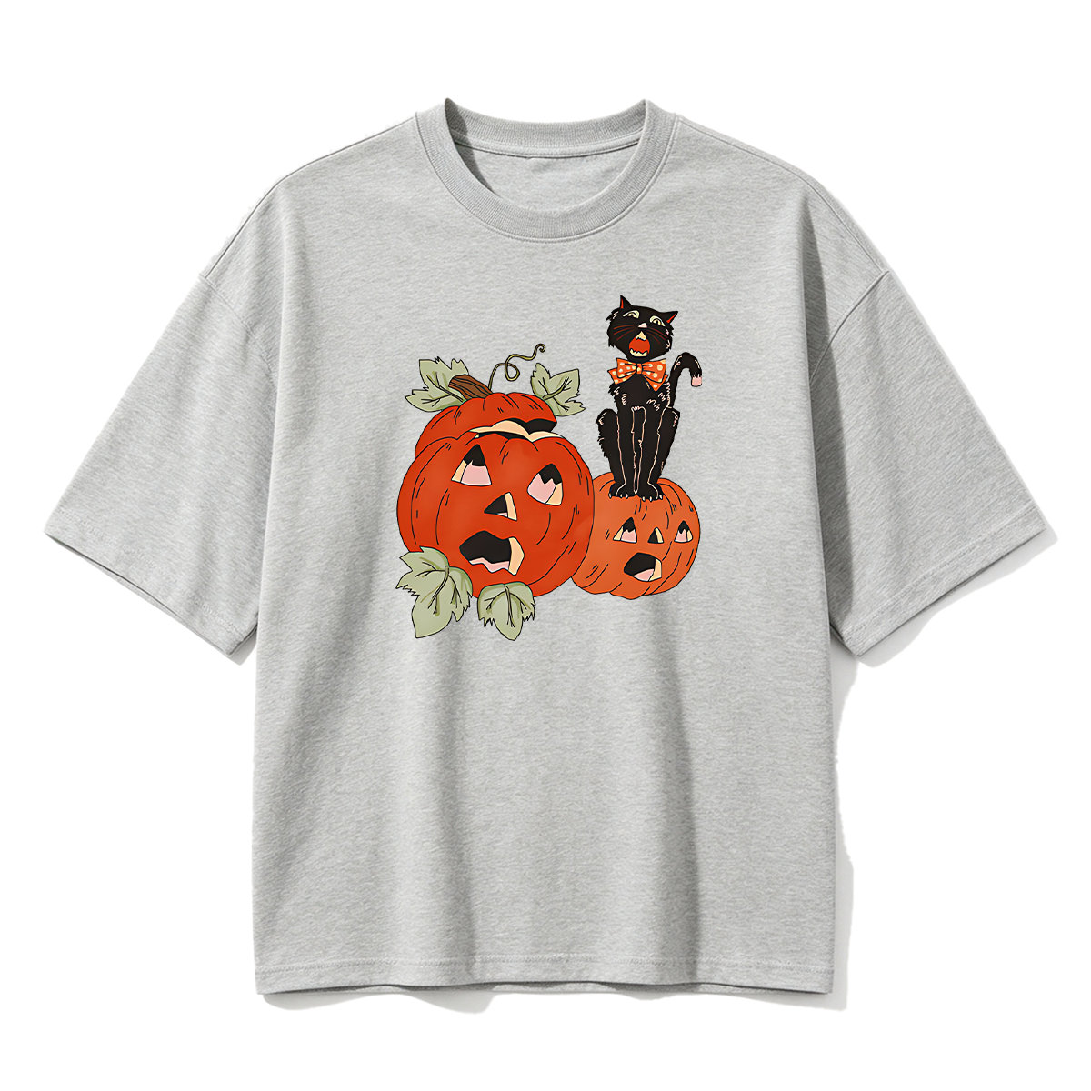 Halloween Screaming Black Cat And Pumpkins T-shirt