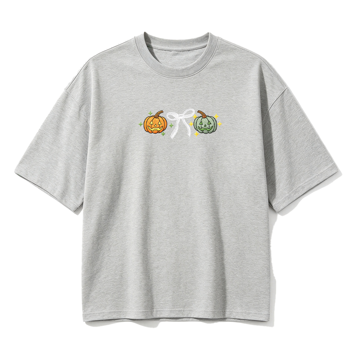 Embroidered Halloween Coquette Pumpkins T-shirt